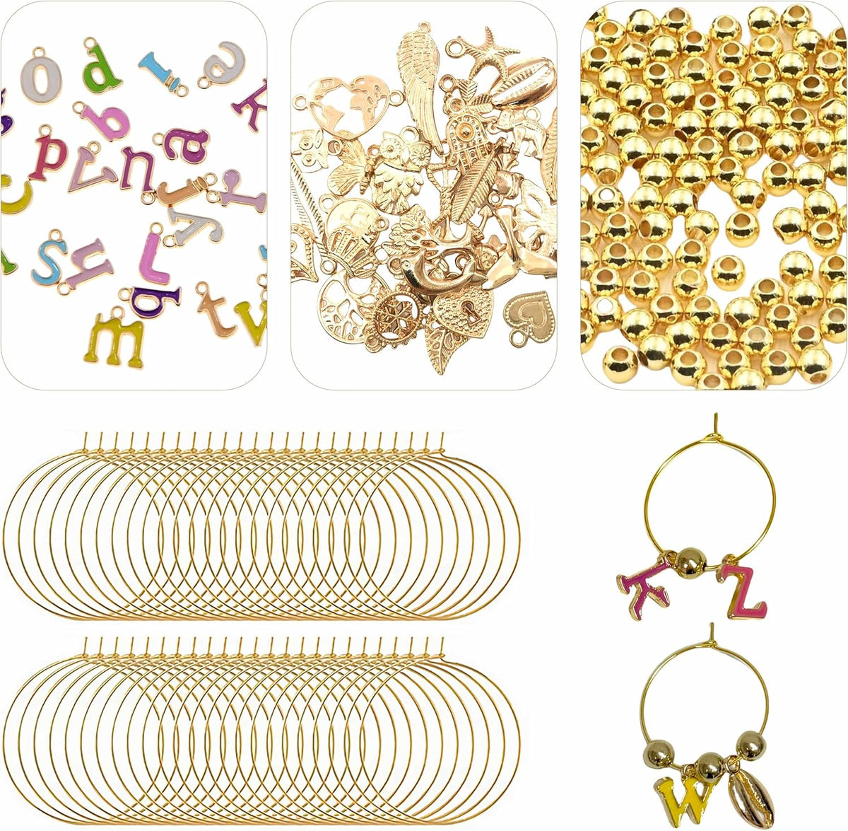 50 Sets Wine Glass Charms, Wine Charms for Stem Glasses, DIY Reusable Drink Markers for Weddings &