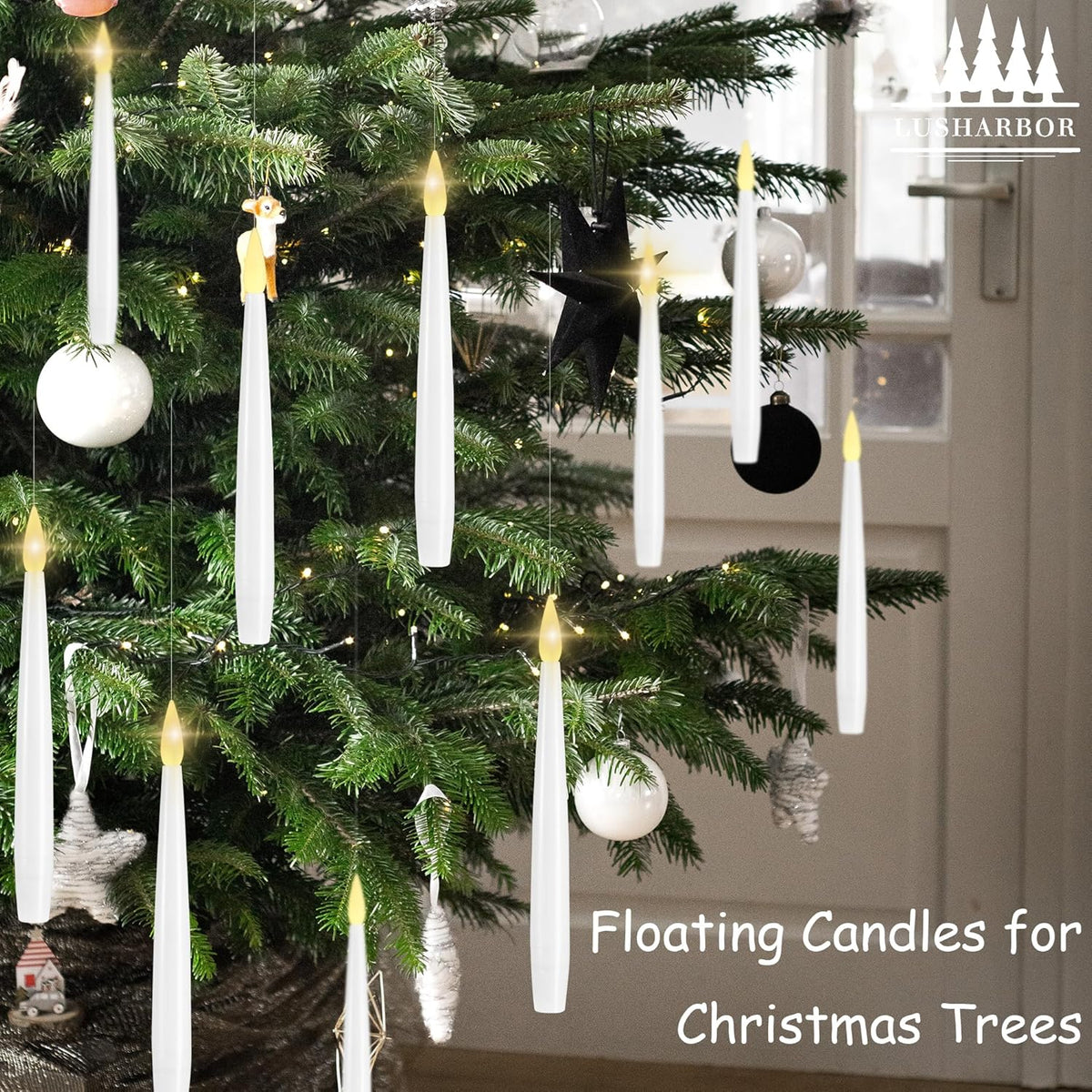 Floating Candles with Wand, 10 Pack Halloween Flameless Candles Battery Operated LED Taper Hanging