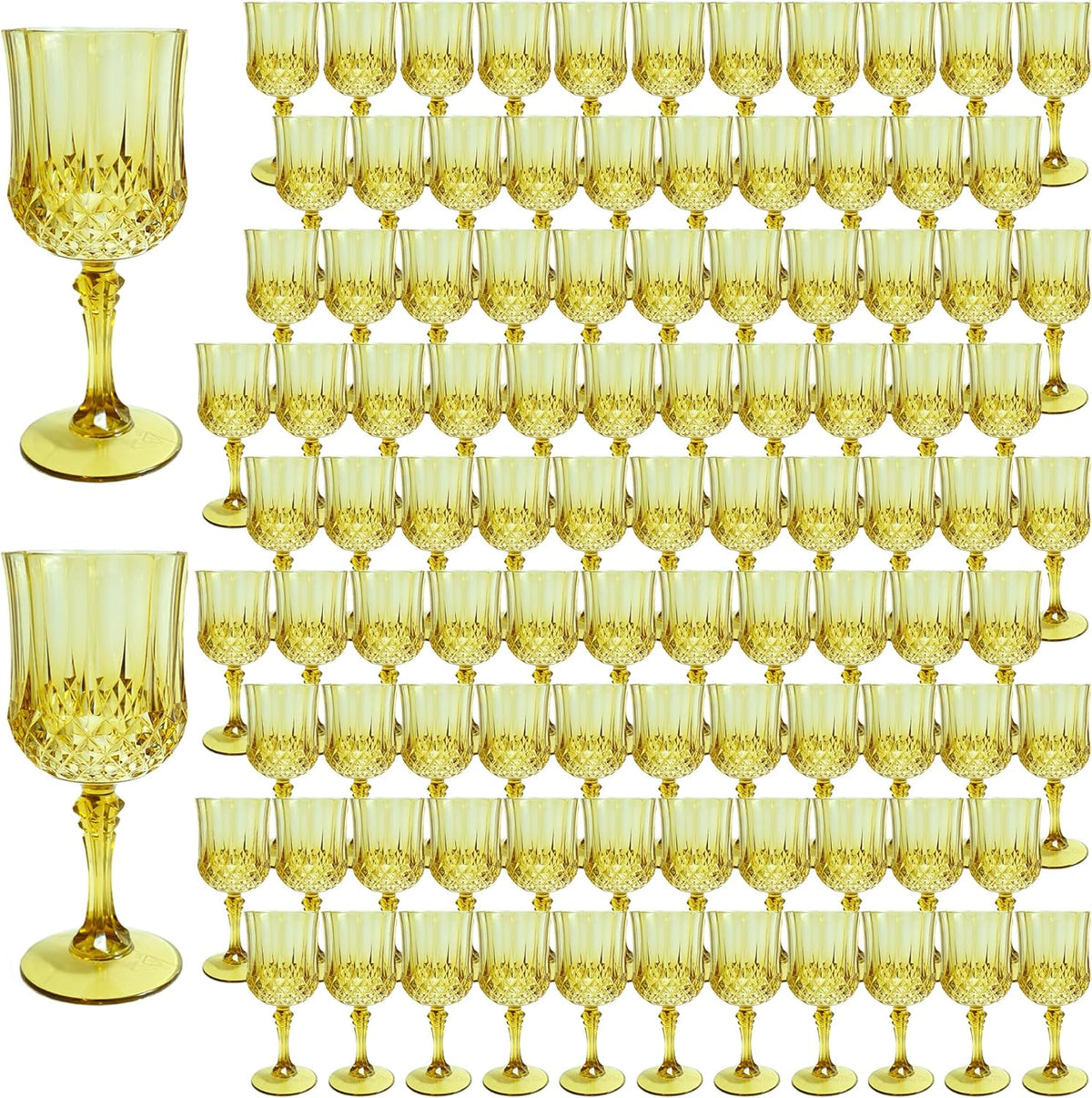 Plastic Wine Glasses，100PCS Gold Plastic Goblets Vintage Style Cordial Drinking Glasses for Wedding