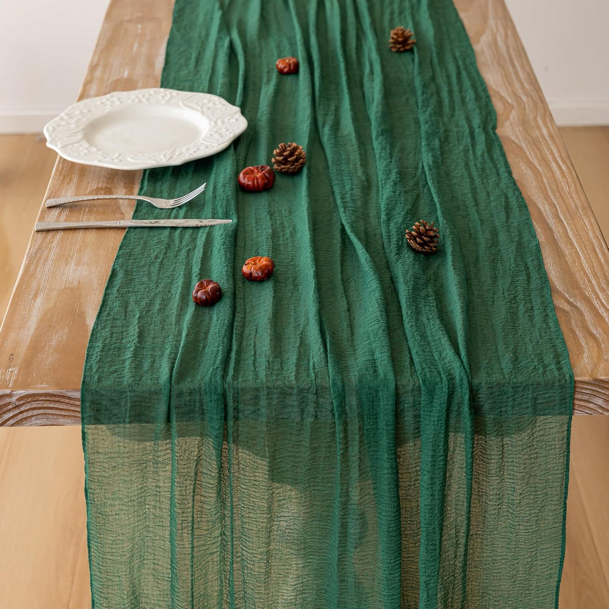 3pcs Emerald Green Cheesecloth Table Runner Gauze 120 Inch 10 FT Rustic Boho Cheese Cloth Runner