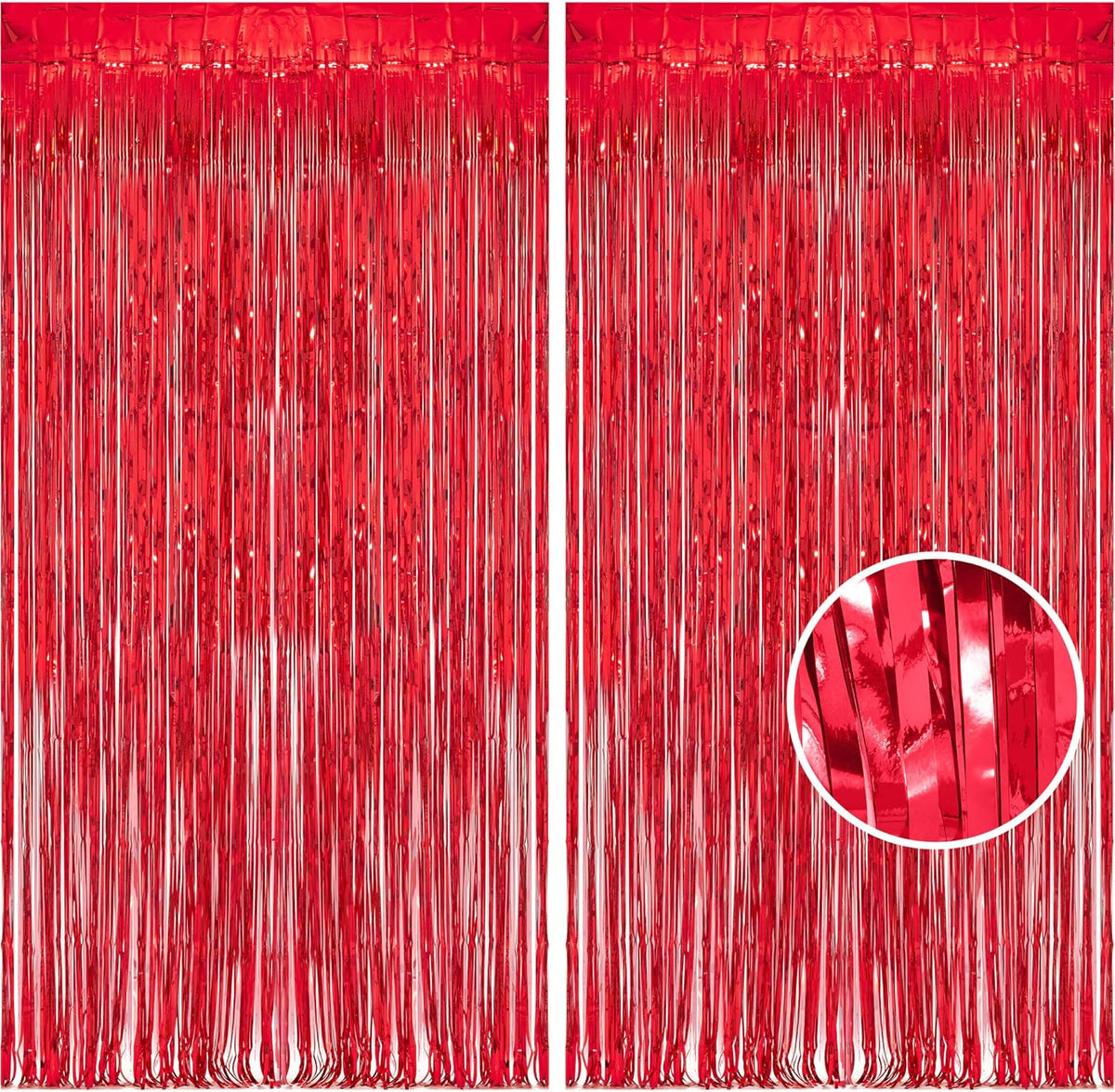Foil Fringe Curtain Christmas Party Decorations - Red Metallic Tinsel Photo Booth Backdrop Party