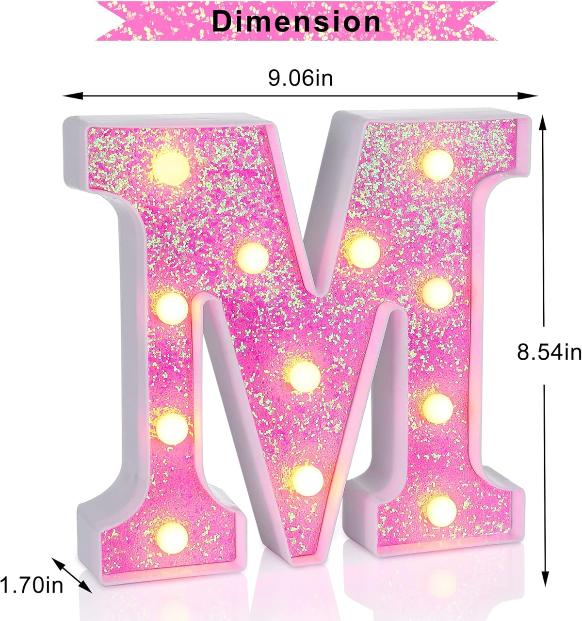 Foaky Pink Light up Letters，Pink Party Decorations,Girls Room Decor,Glitter Light Up