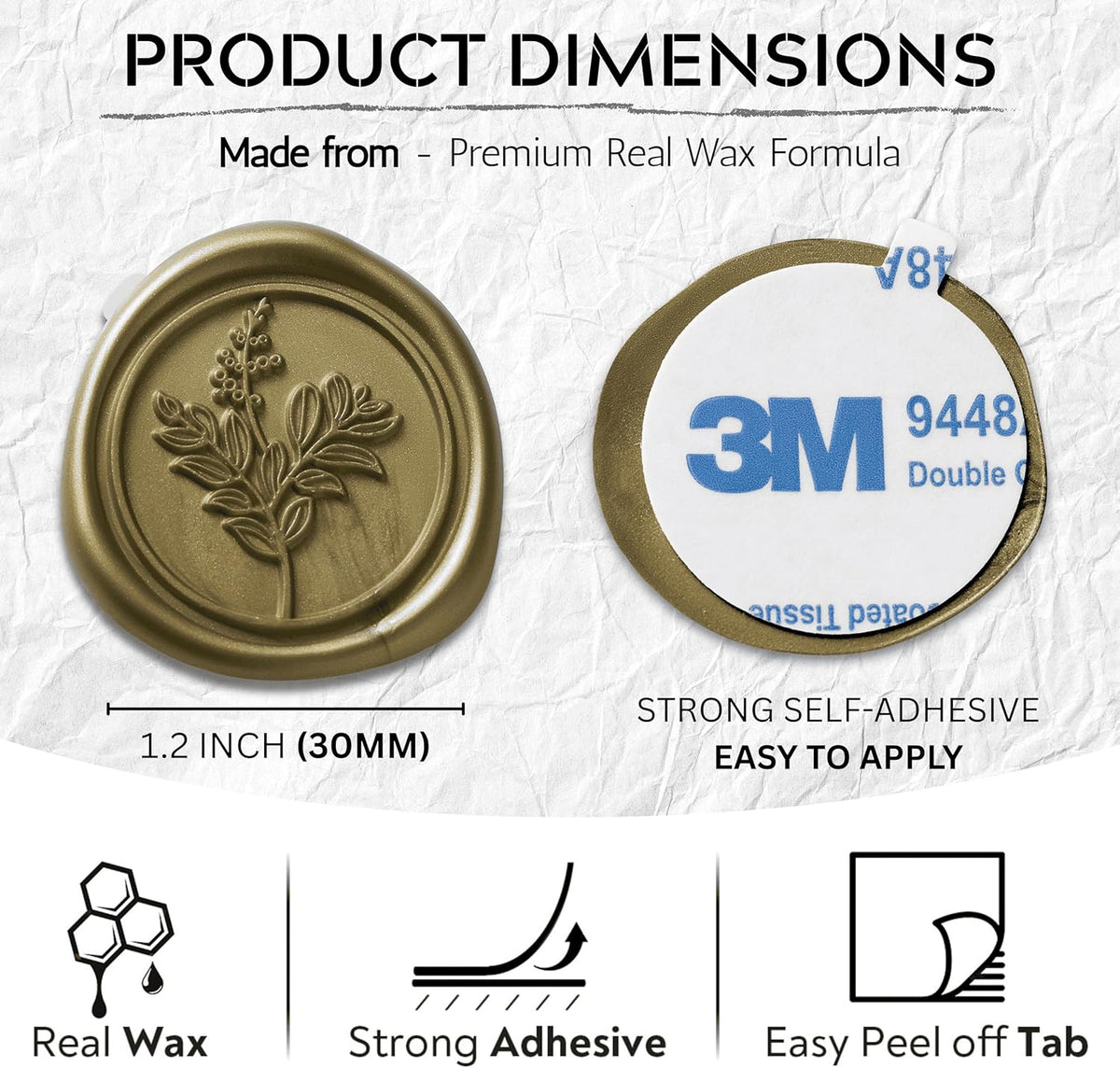 Wax Seal Stickers (60 Pcs, 3 Designs in 1 Pack) Premium Envelope Seal Stickers for Wedding