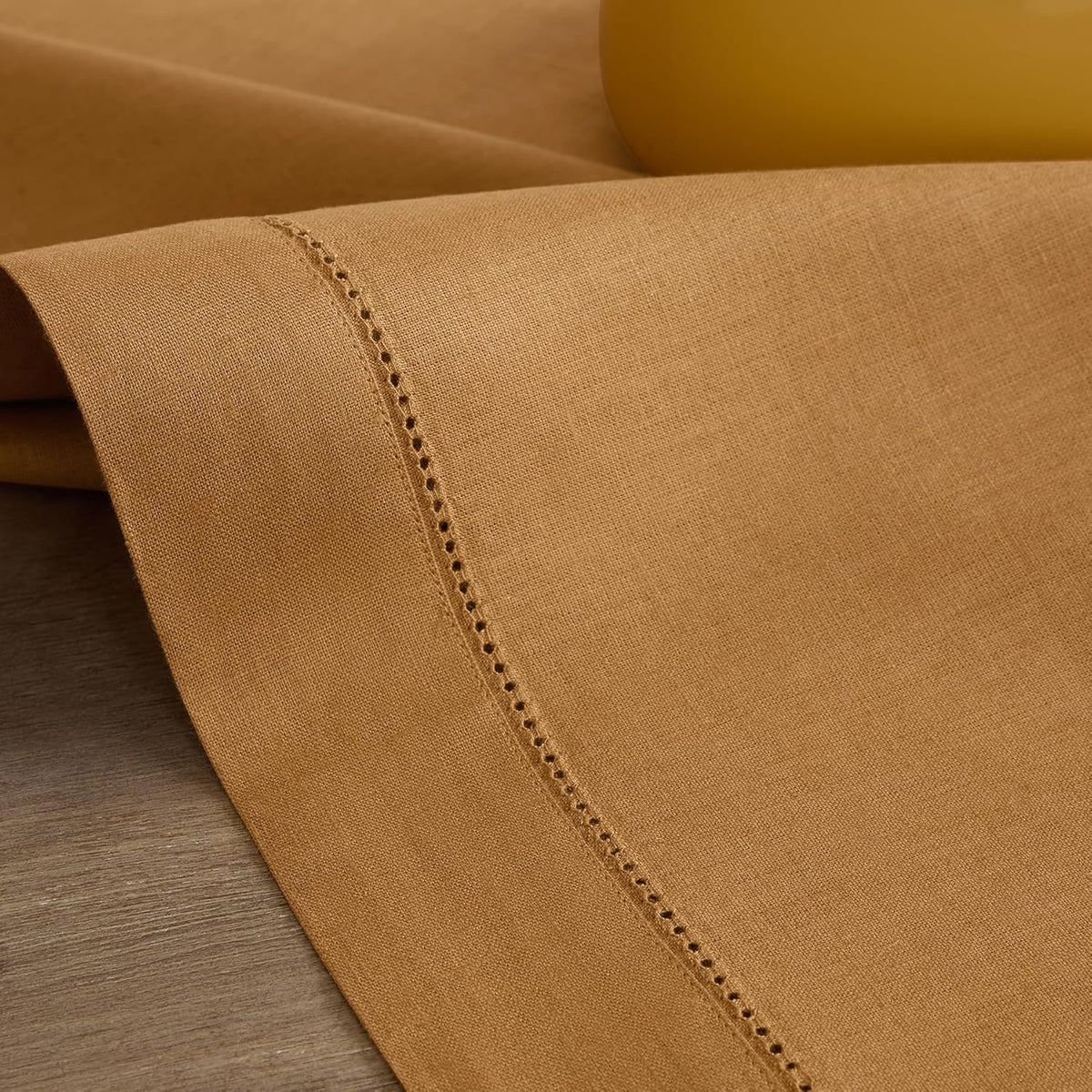 Solino Home Brown Sugar Linen Tablecloth 60 x 90 Inch - Classic Hemstitch, 100% Pure Linen