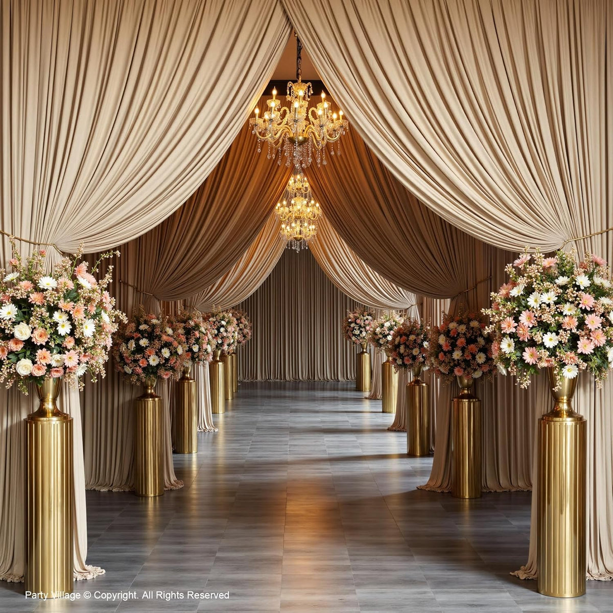 PartyVillage 20ft×15ft Beige Backdrop Curtain for Wedding Parties, 4 Panels Wrinkle Free 15 FT Long
