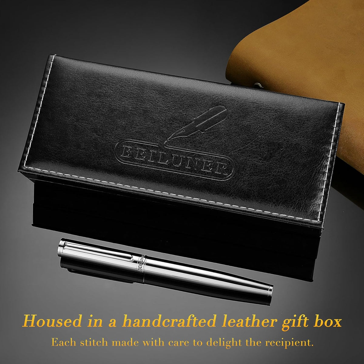 BEILUNER Silver Fountain Pen,Stunning Luxury Pens with Bright Silver Chrome, Gorgeous 24K Gilded