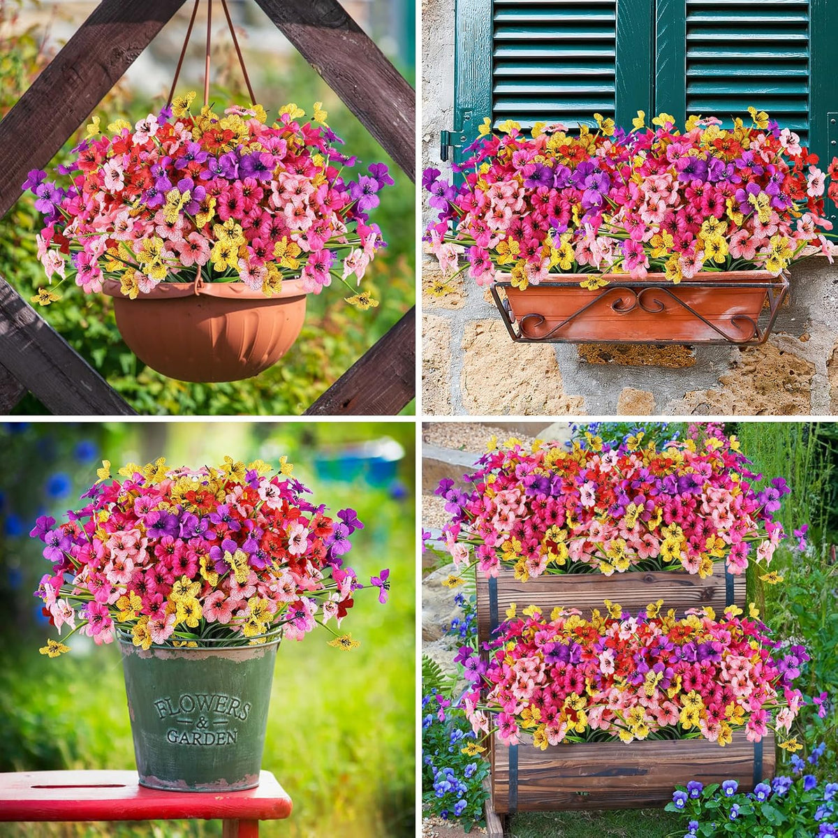 AmyHomie 20 Bundles Artificial Flowers for Outdoor Outside Spring Summer Decoration UV Resistant