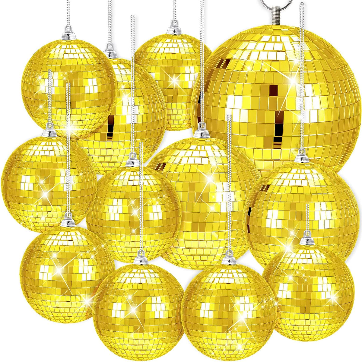 WILLBOND 12 Pack Disco Ball Mirror Ball with Hanging Ring for Fun Retro Disco Party Decorations