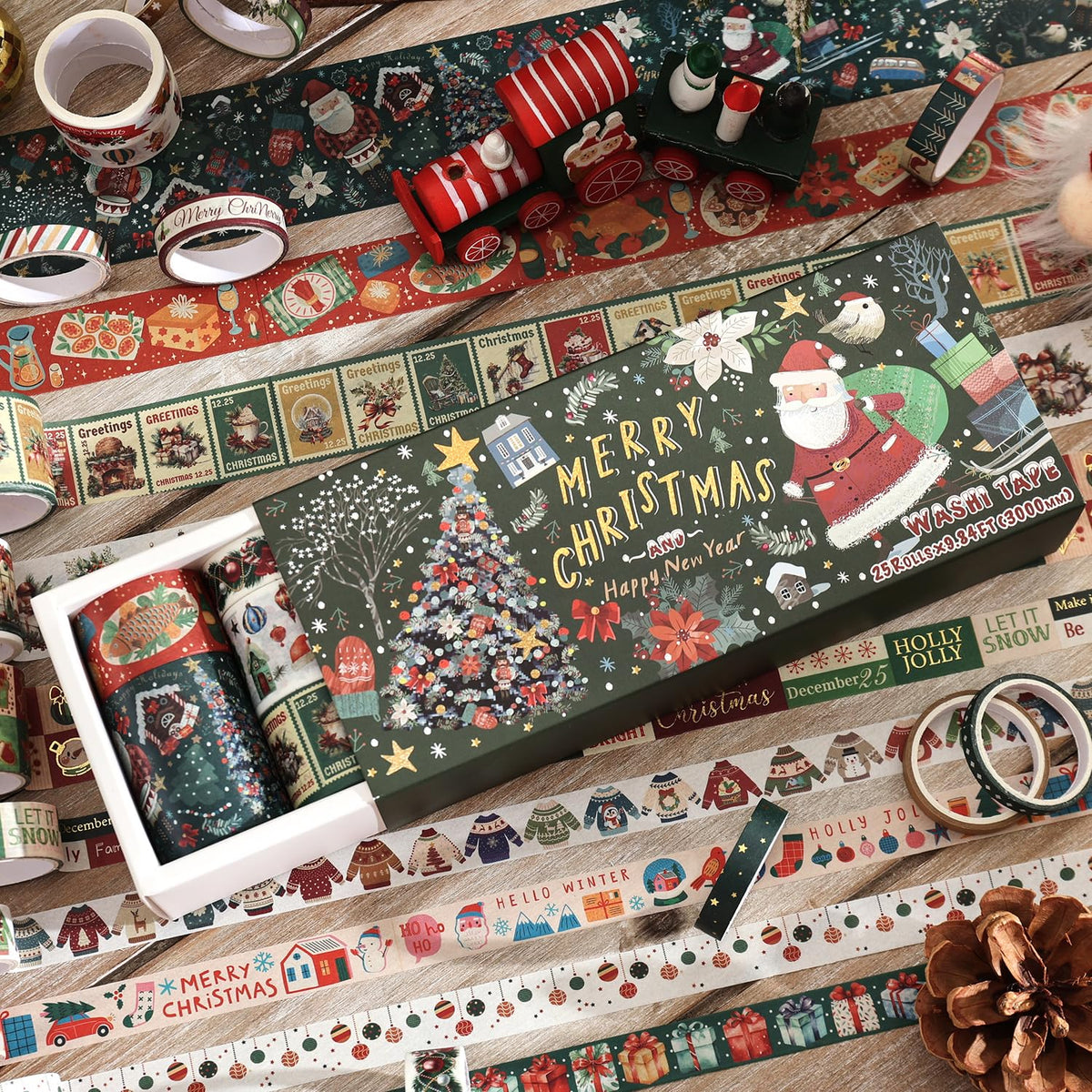 25 Rolls Christmas Gift Washi Tape Set, Festivals New Year Decorative Tapes for Scrapbooking, Junk