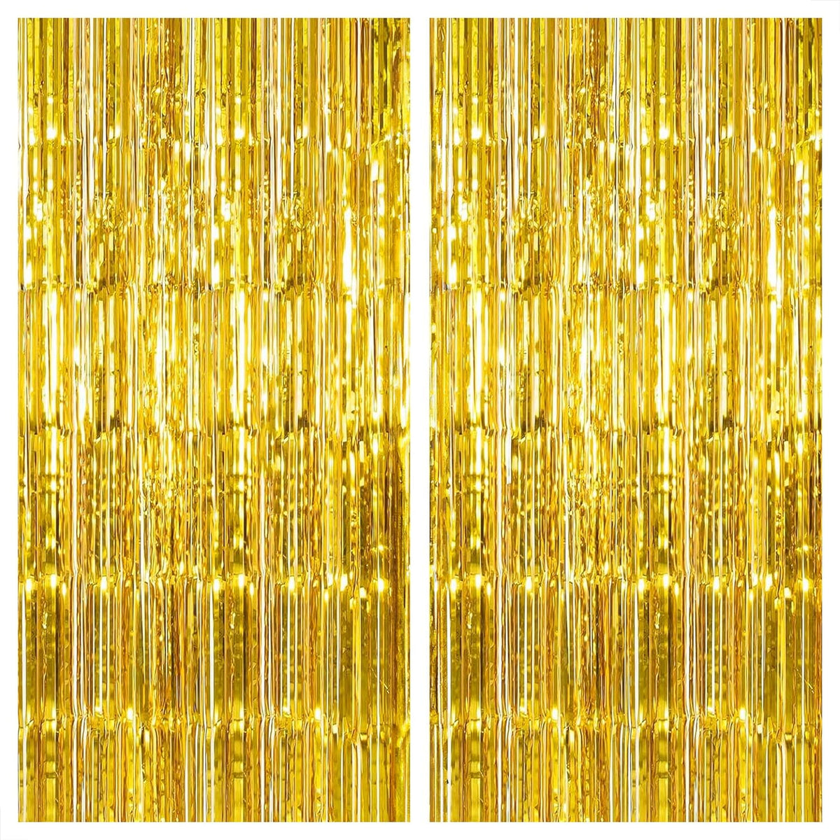KatchOn, Gold Backdrop Curtain - 2 Pcs | Foil Fringe Curtain for 50th Birthday Decorations | Gold