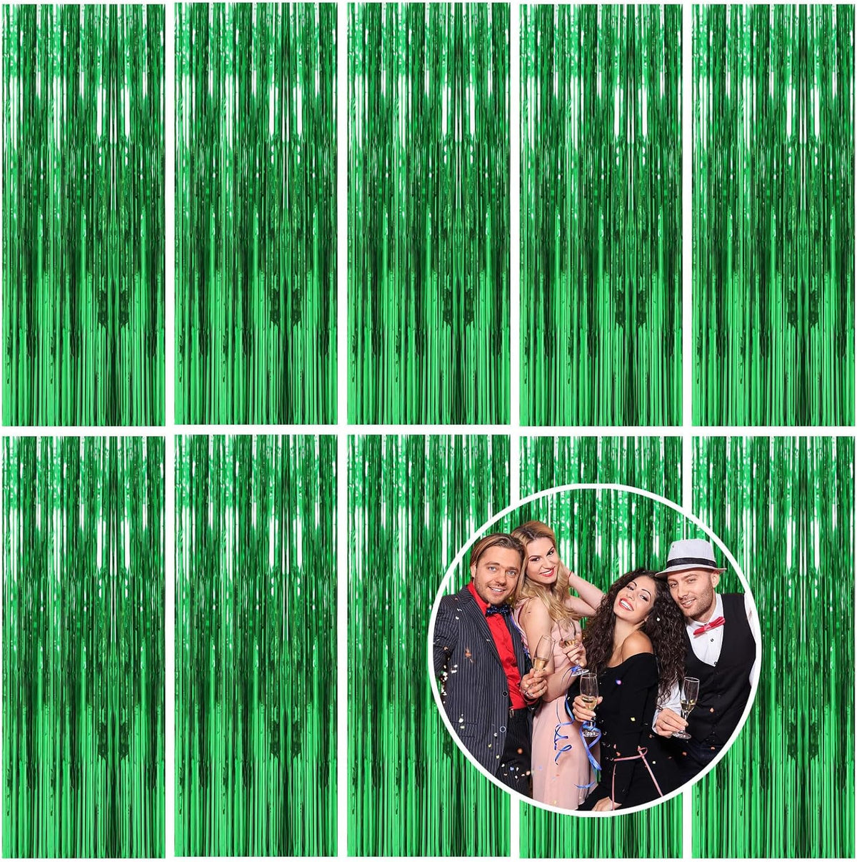 10 Pack Foil Curtain Backdrop Green Metallic Tinsel Foil Fringe Curtains Photo Booth Props for