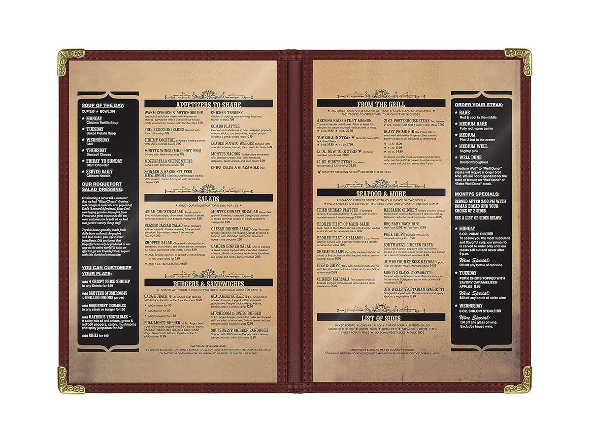 Goodsmart Restaurant Menu Covers – 25 Pack Burgundy 4-View, Side-Loading Menu Holders, Vinyl &