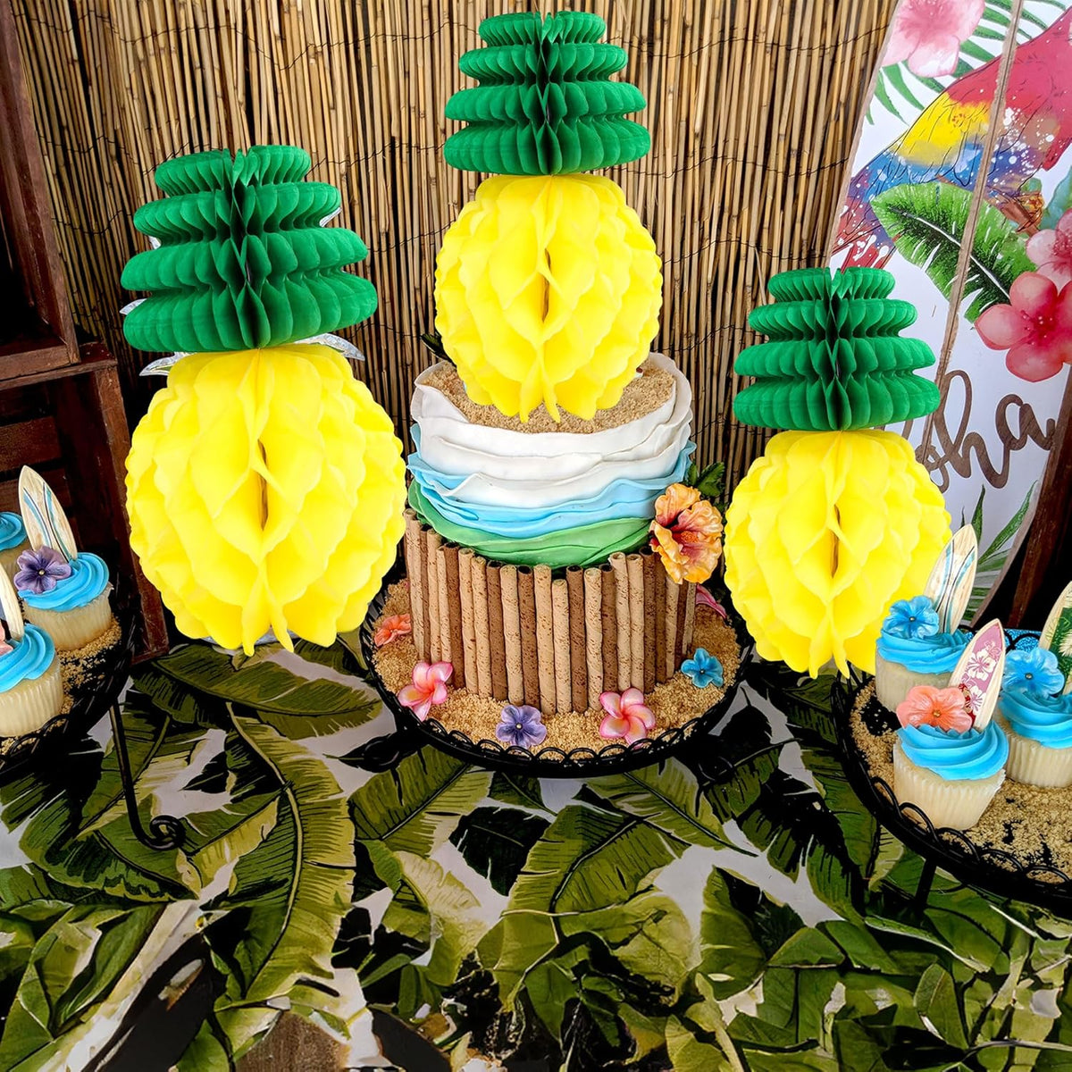 Gyufise 6Pcs Pineapple Honeycomb Centerpieces Tissue Paper Pineapple Table Hanging Decorations for
