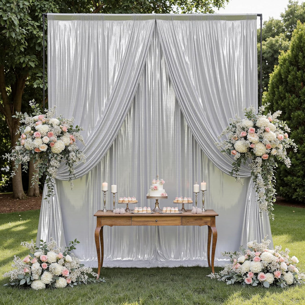 Outpain 10x10ft Silver Sequin Backdrop Curtains -Heavy Duty Gold Photography Backdrops with