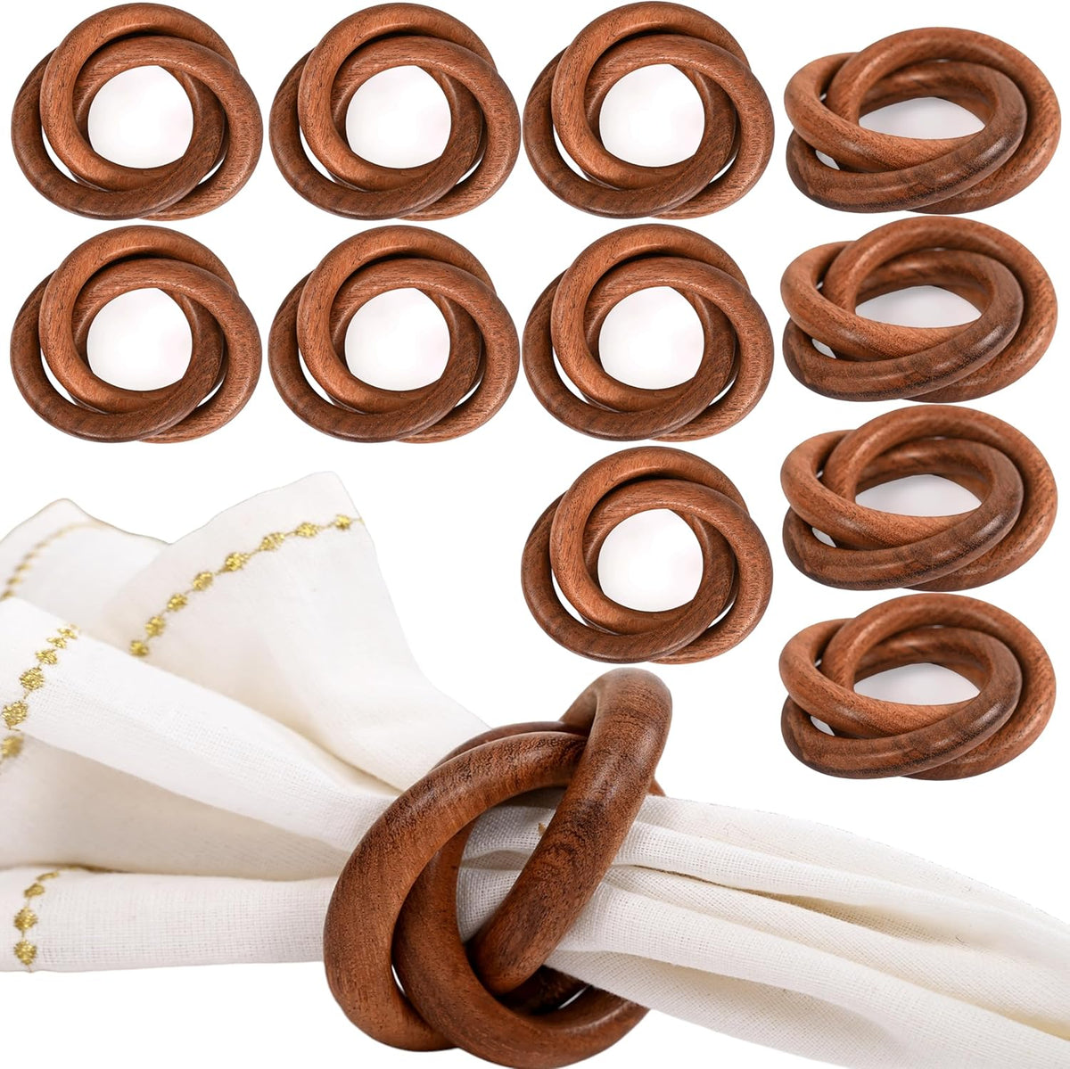 Three Ring Napkin Rings Set of 8, Decorative Handcuff Serviette Ring, Napkin Holders Bulk for Party