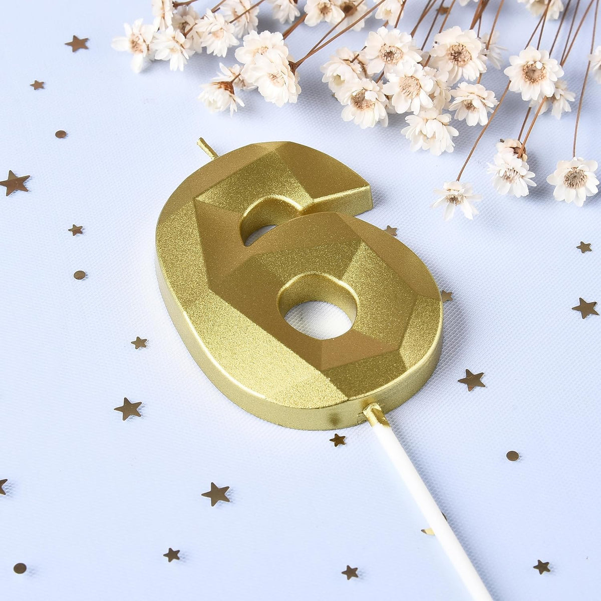 PHD CAKE 2.76 Inch Crystal Gold 6 Number Birthday Candles, Gold Candles, Cake Candles, Party