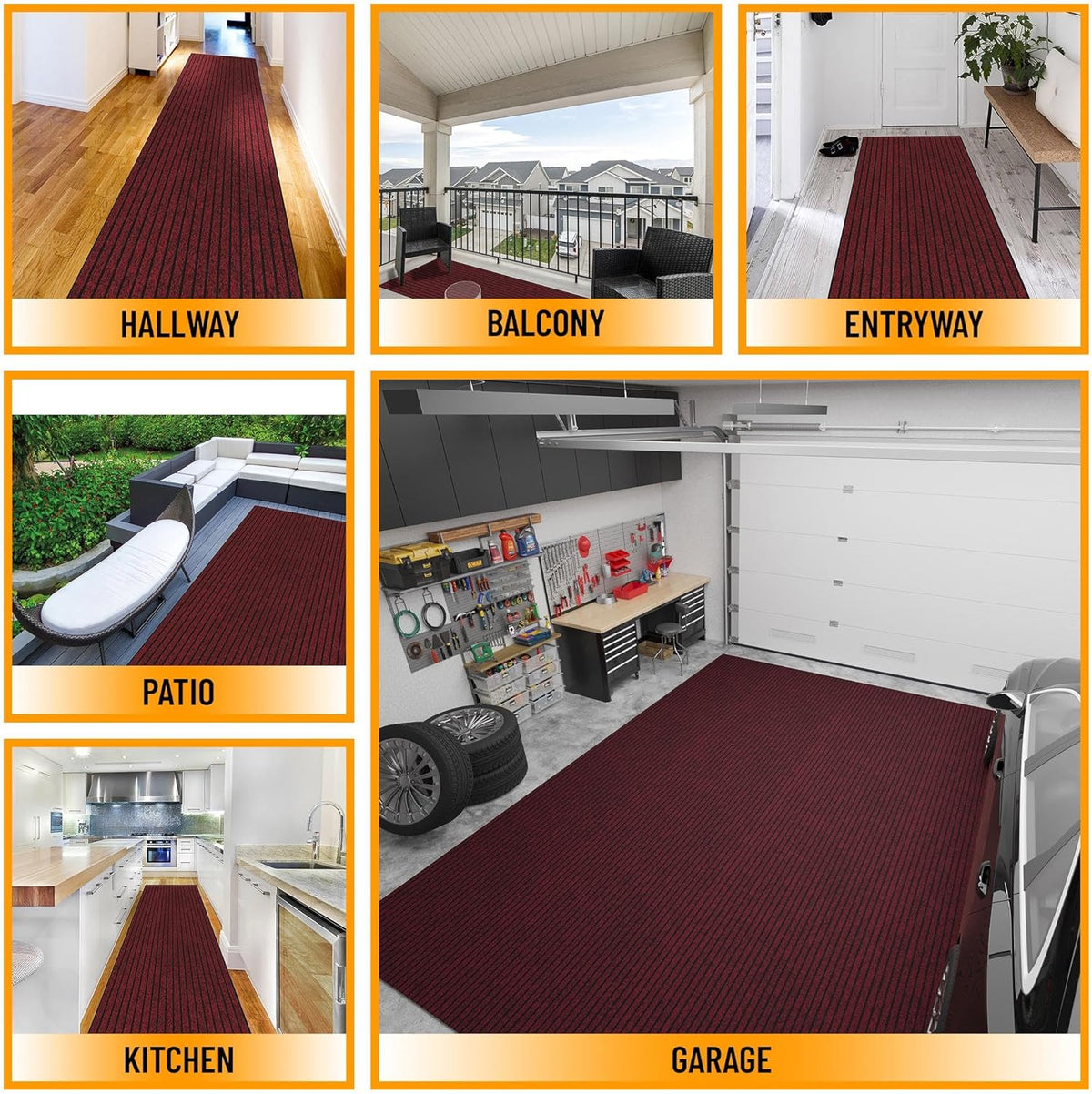 Ottomanson 2' x 10' Hallway Runner with Scraper Pile - Extra Durable Non-Slip Rug Mat for Indoor &
