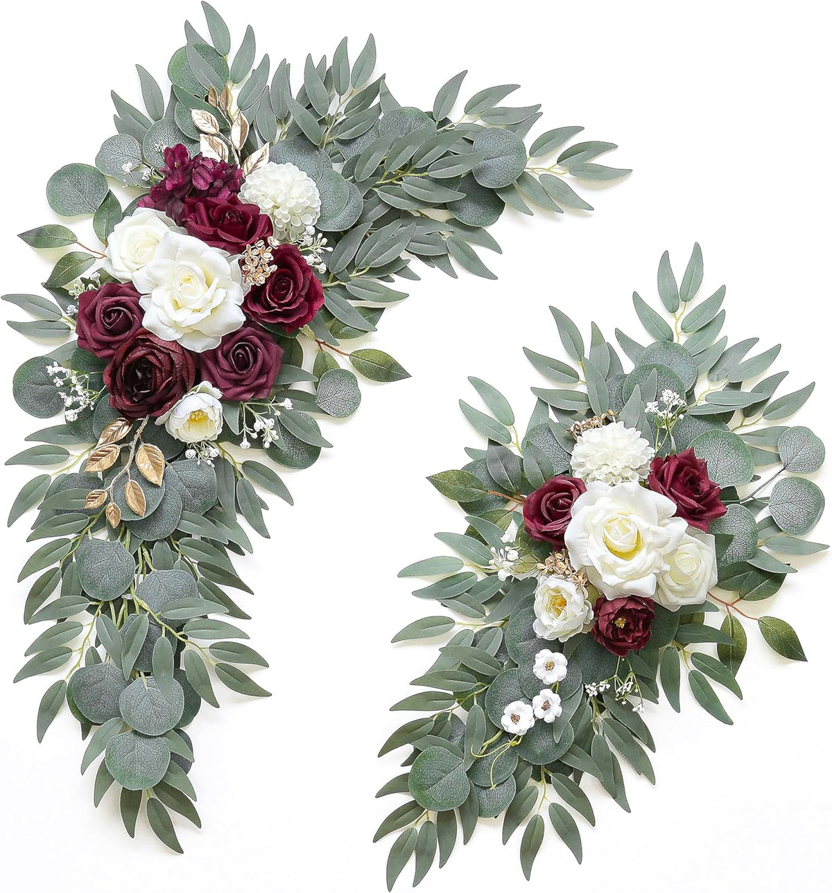 Artificial Burgundy Flower Swag Set of 2 for Wedding Welcome Signs Floral Decorations, Wedding Arch
