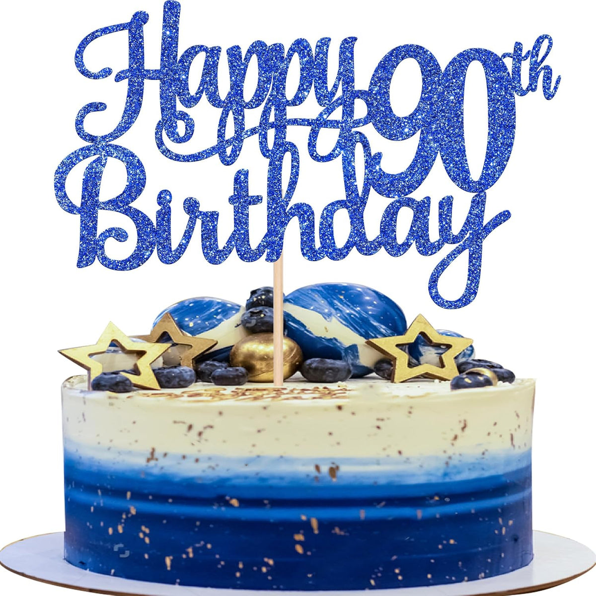 1 PCS Happy 90th Birthday Cake Topper Glitter Cheers to 90 Years Birthday Cake Pick Ninety 90