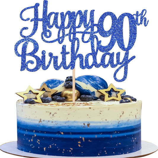 1 PCS Happy 90th Birthday Cake Topper Glitter Cheers to 90 Years Birthday Cake Pick Ninety 90