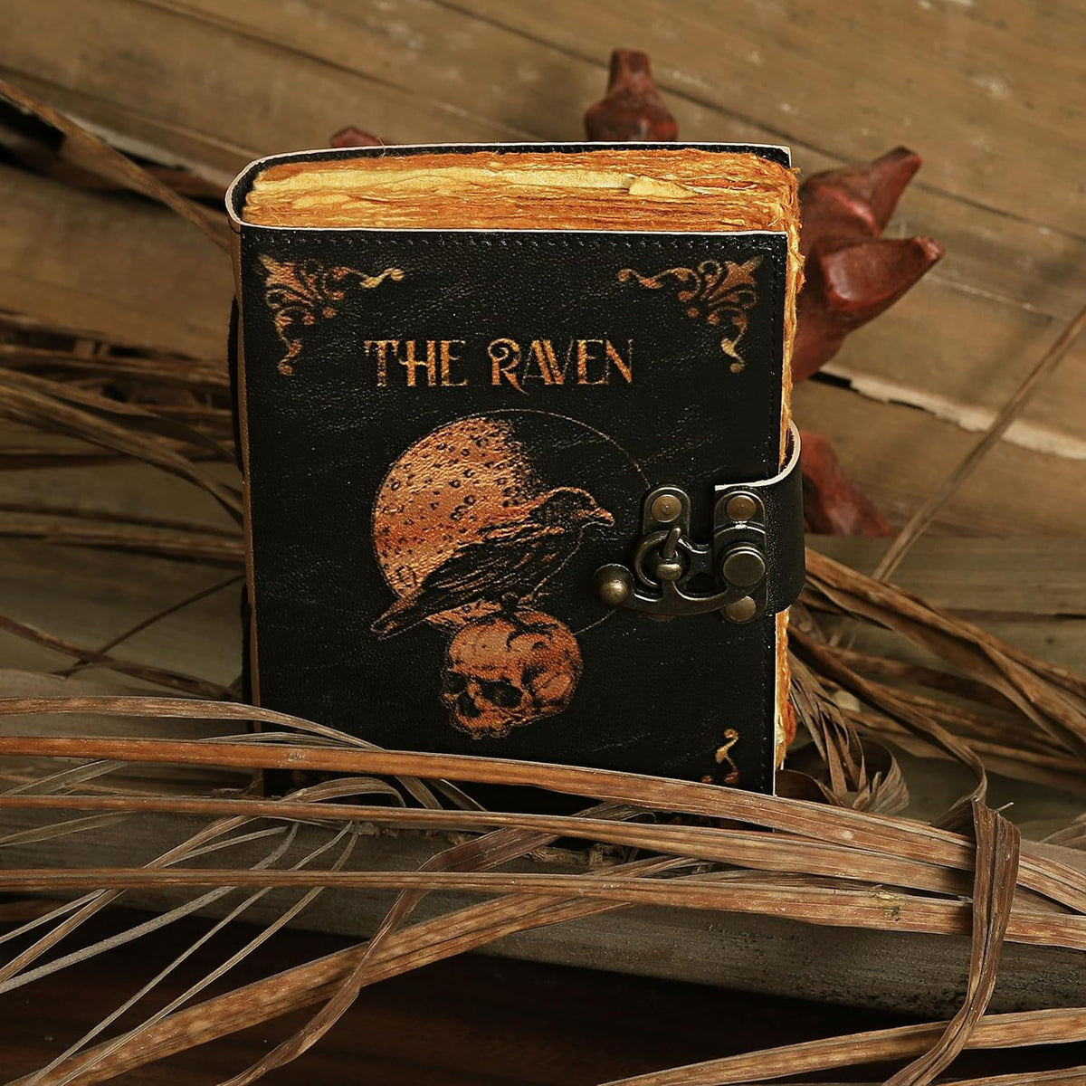 Leather Gothic Journal Magical Raven Skull Spiral Notebook Mystery Crow Journal Grimoire Witchcraft