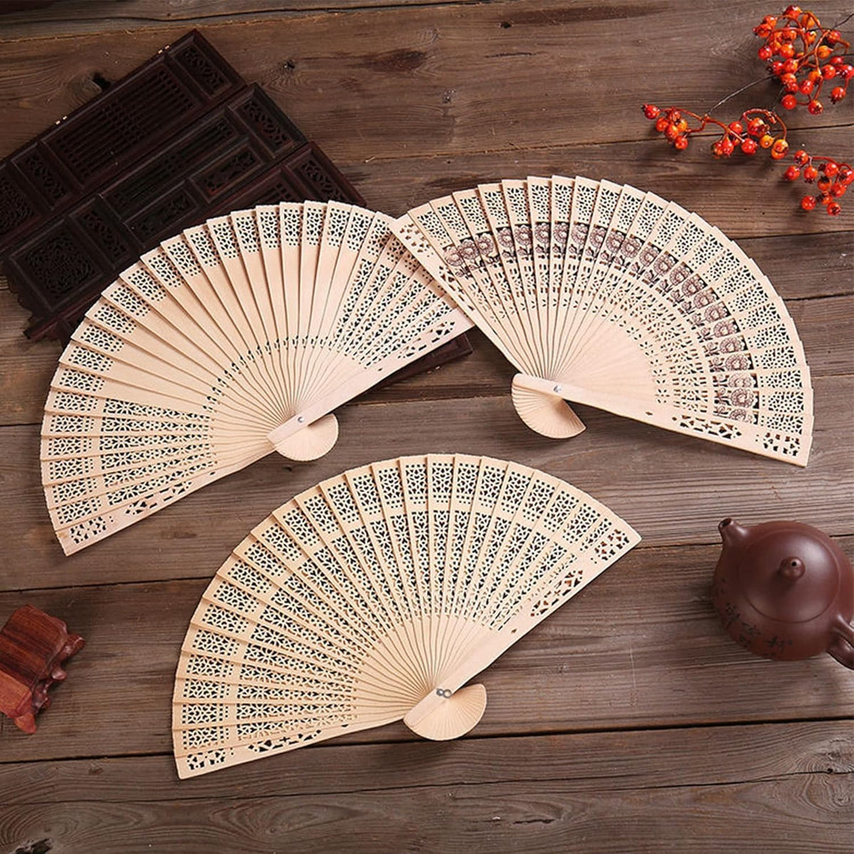 Sandalwood Fan 50 Pcs Hand Fans with 50 Organza Bags Abanicos De Mano Fans for Weddings Hand Fan