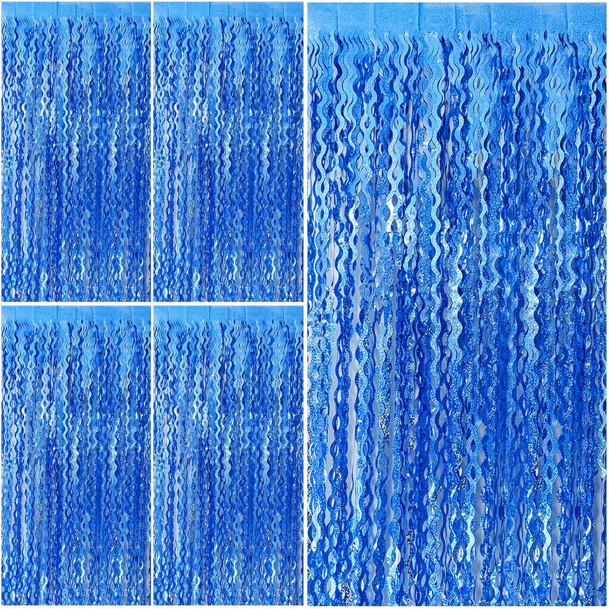 Blue Tinsel Foil Fringe Curtains Wavy Backdrop for Parties Sparkle Metallic Wavy Foil Fringe
