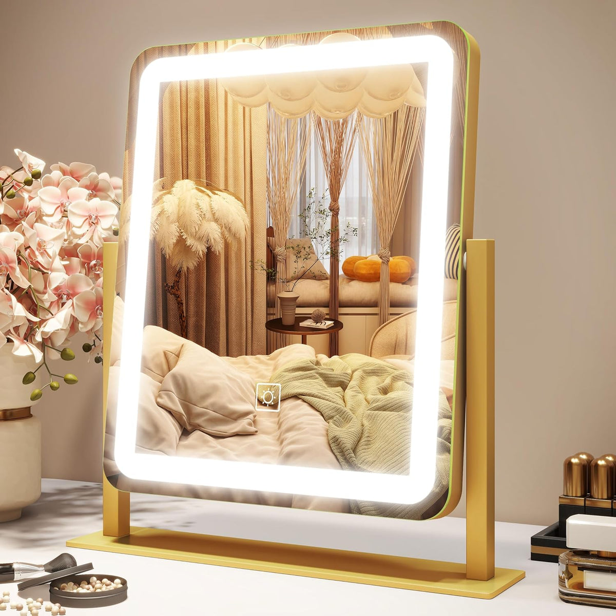 Vanity Mirror with Lights, 12.6"×15" LED Makeup Mirror, Lighted Makeup Mirror with Lights, Smart