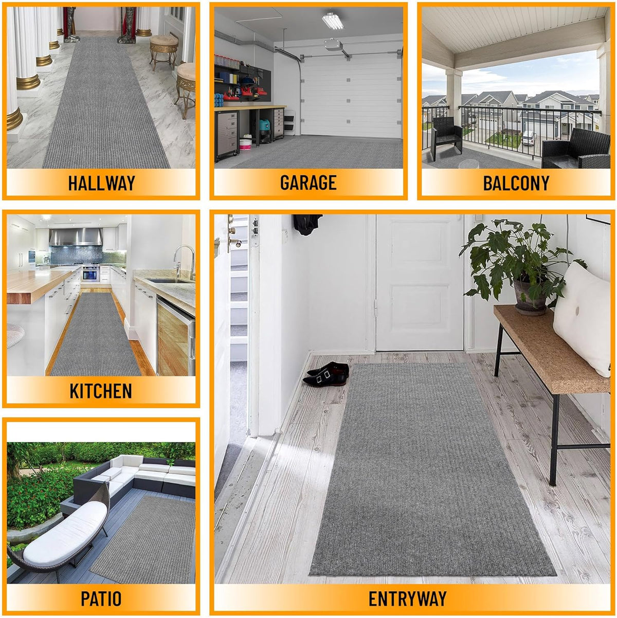 Ottomanson 2'7" x 15' Hallway Runner with Scraper Pile - Extra Durable Non-Slip Rug Mat for Indoor