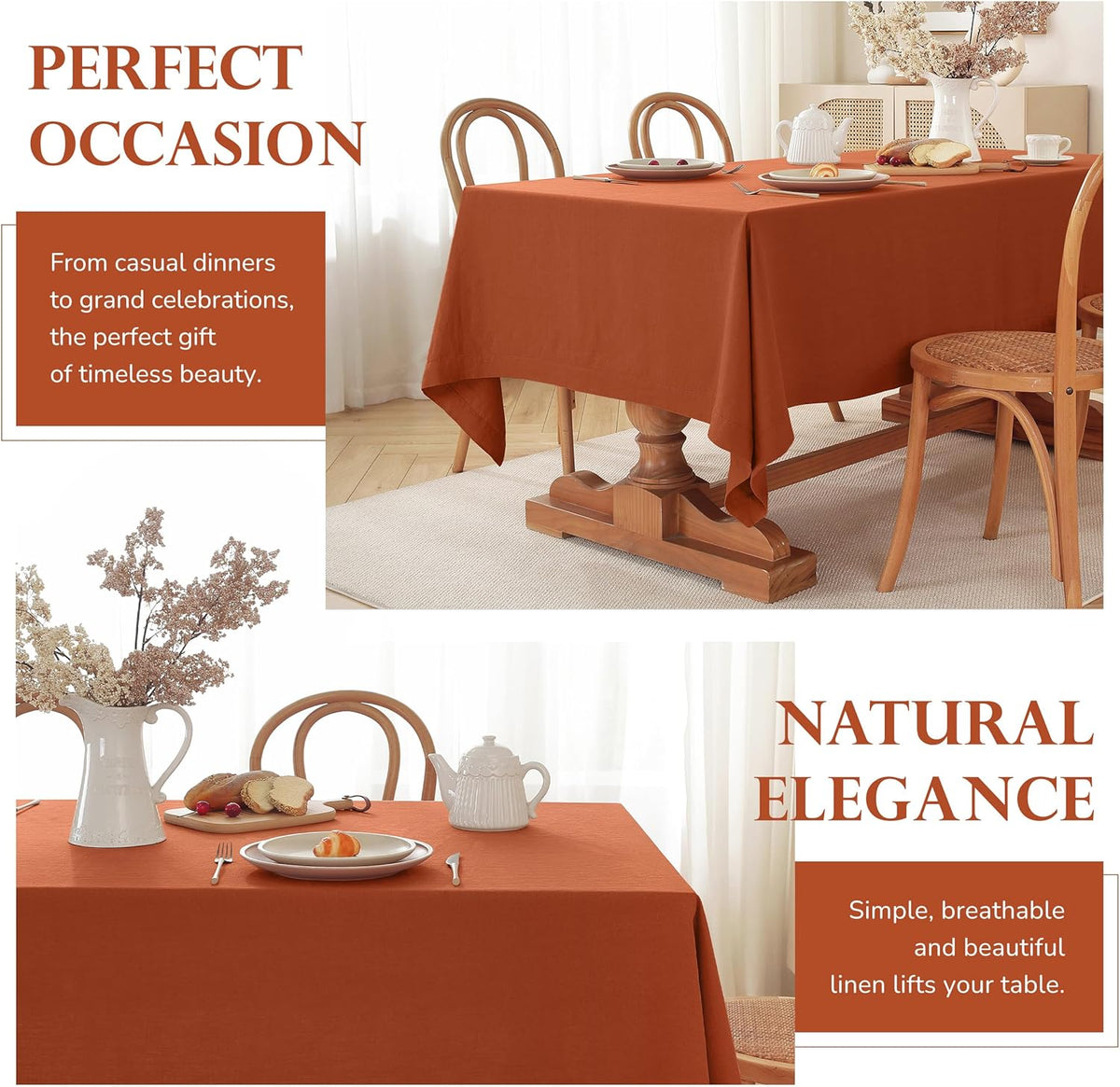 100% Pure Linen Tablecloths 60x120Inches,Rectangle Table Cloth for Dining,Picnic,Weddings and
