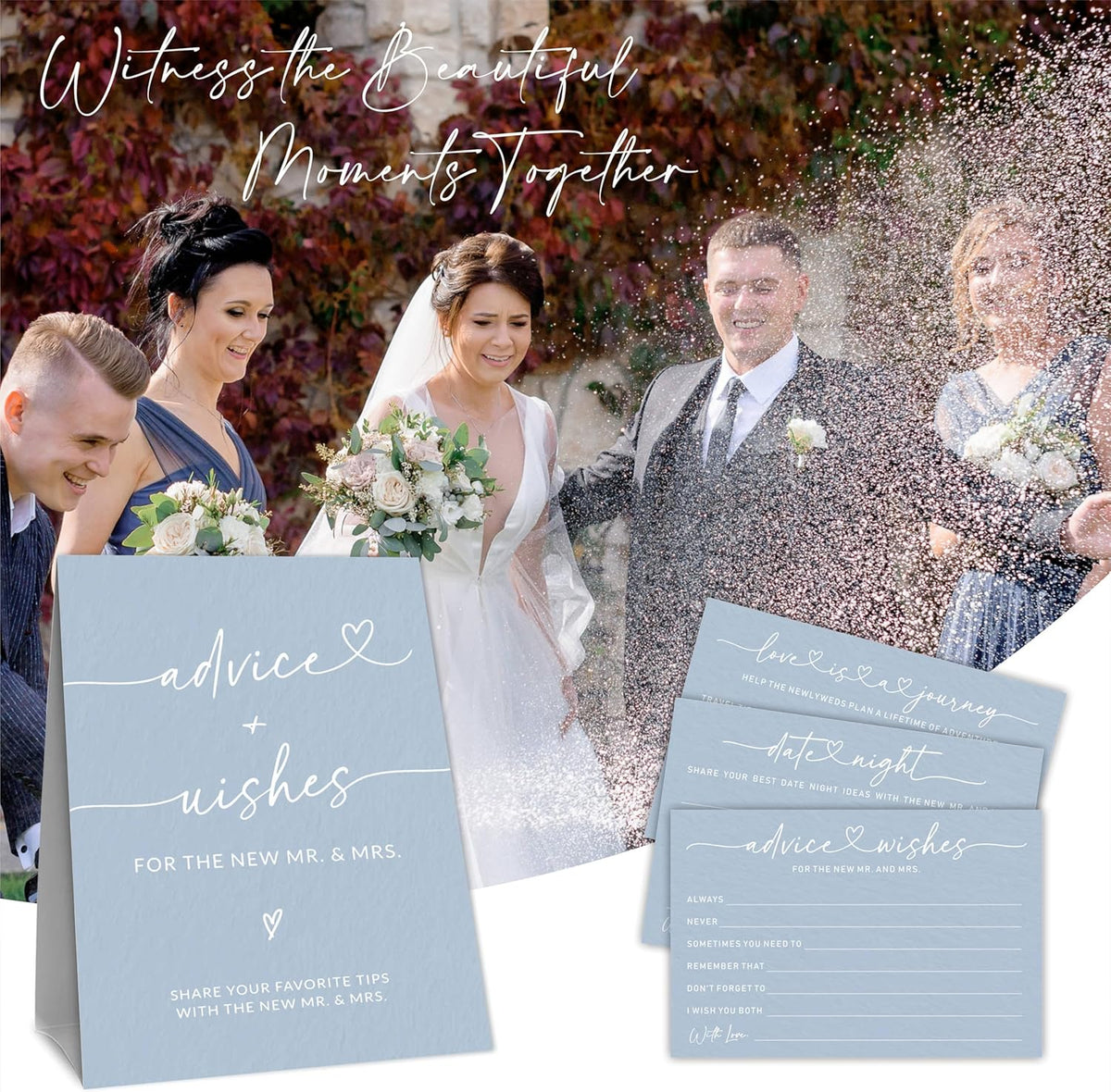 Wedding Advice Cards - Wishes For The New Mr & Mrs Wedding Advice Sign -A Standing Sign With 3