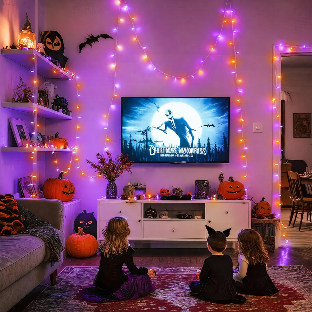 JMEXSUSS 163 FT 500 LED Halloween String Lights Indoor, Orange and Purple Halloween Lights Outdoor