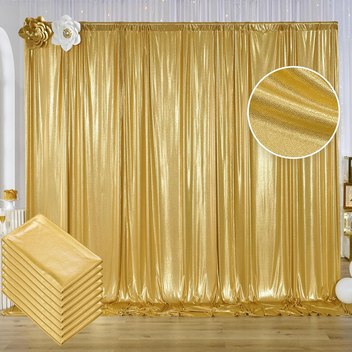 40ftx10ft Gold Sequin Backdrop Curtain Panels for Parties, Wrinkle Free Glitter Photo Backdrop