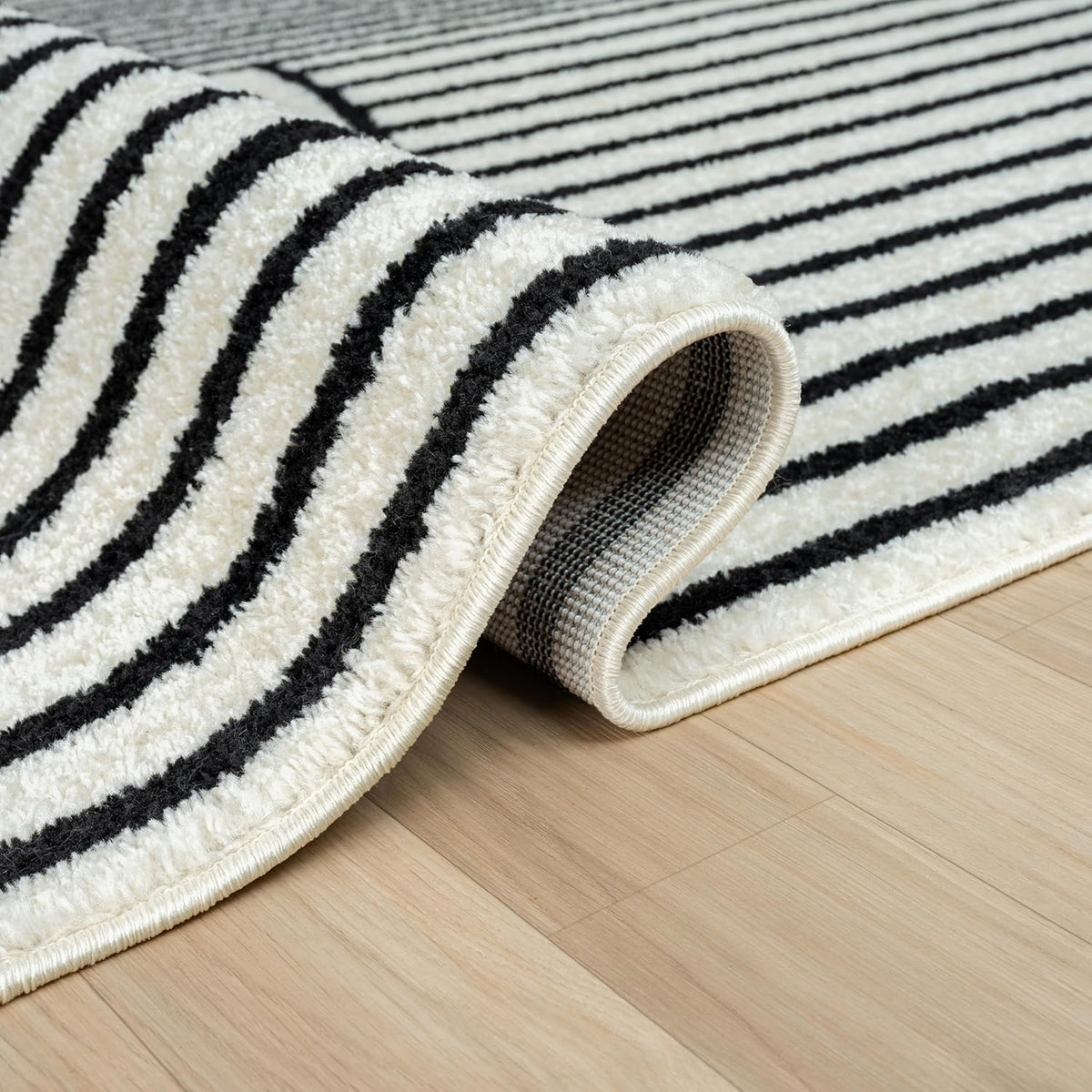 Abani Nuevo Collection Area Rug - Mid-Century Black and White Arch Knot Design - 6' Round - for