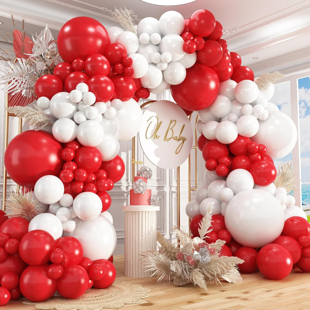 412Pcs Red and White Balloon Garland Arch kit, 18 12 10 5 Inch Different Size Red White Latex