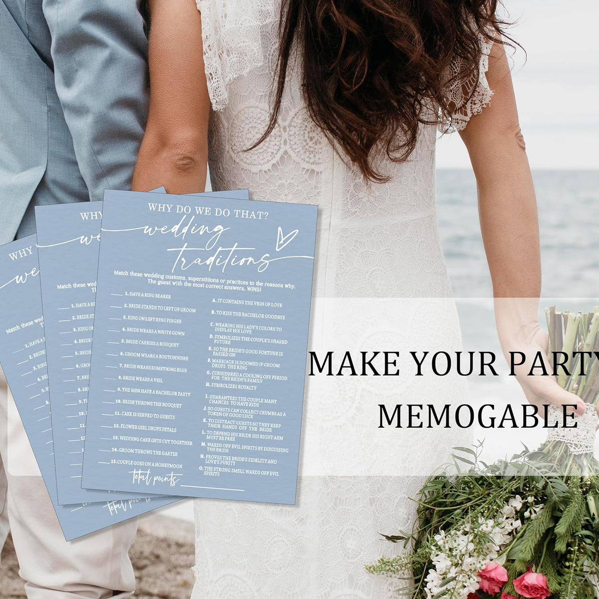 Fun Wedding Games Set - 25 Bridal Shower Games Cards, Engaging Bridal Party Entertainment for