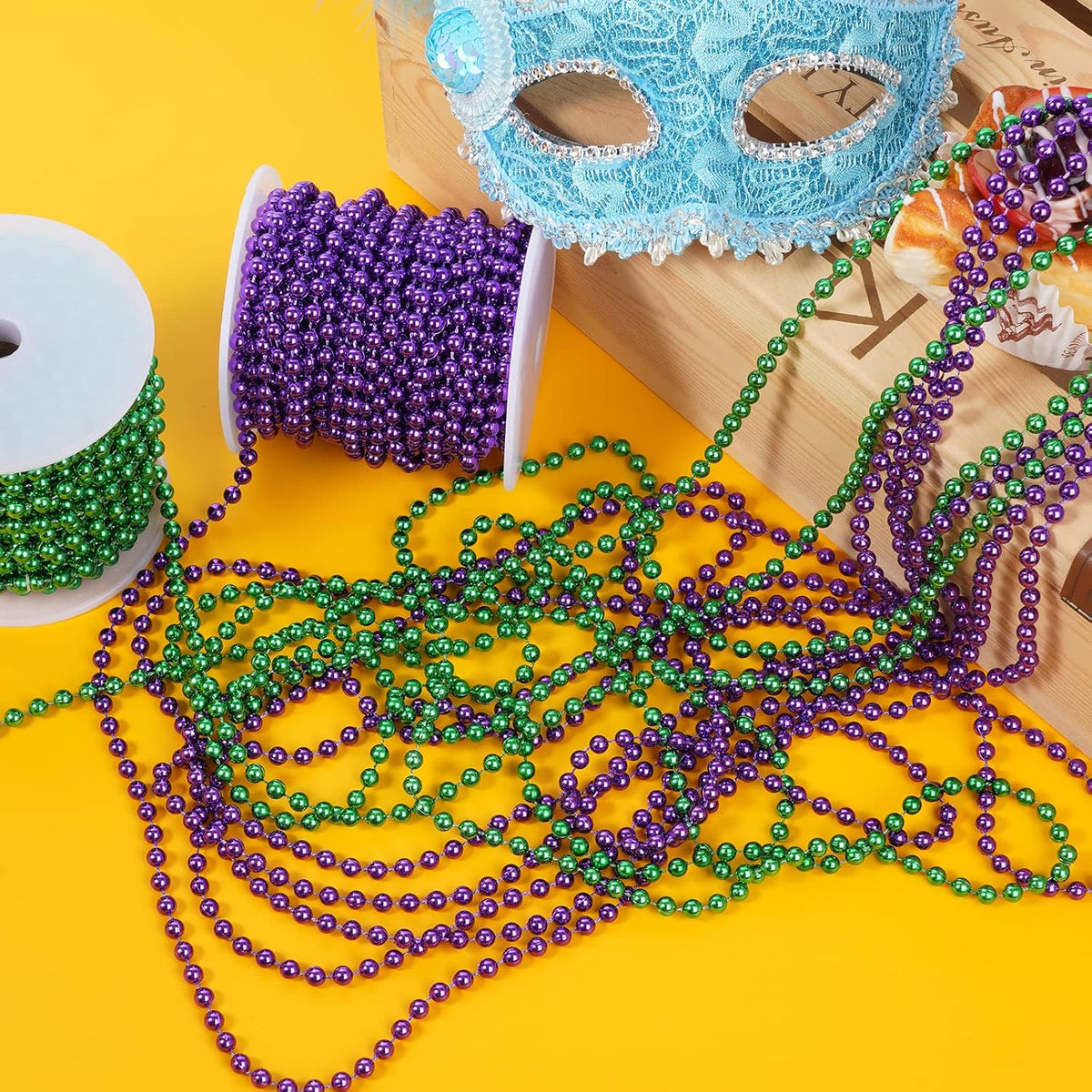 Faux Purple Pearl Beads Garland - 6mm Christmas Tree Beads 22 Yards Spool Pearl String Roll for
