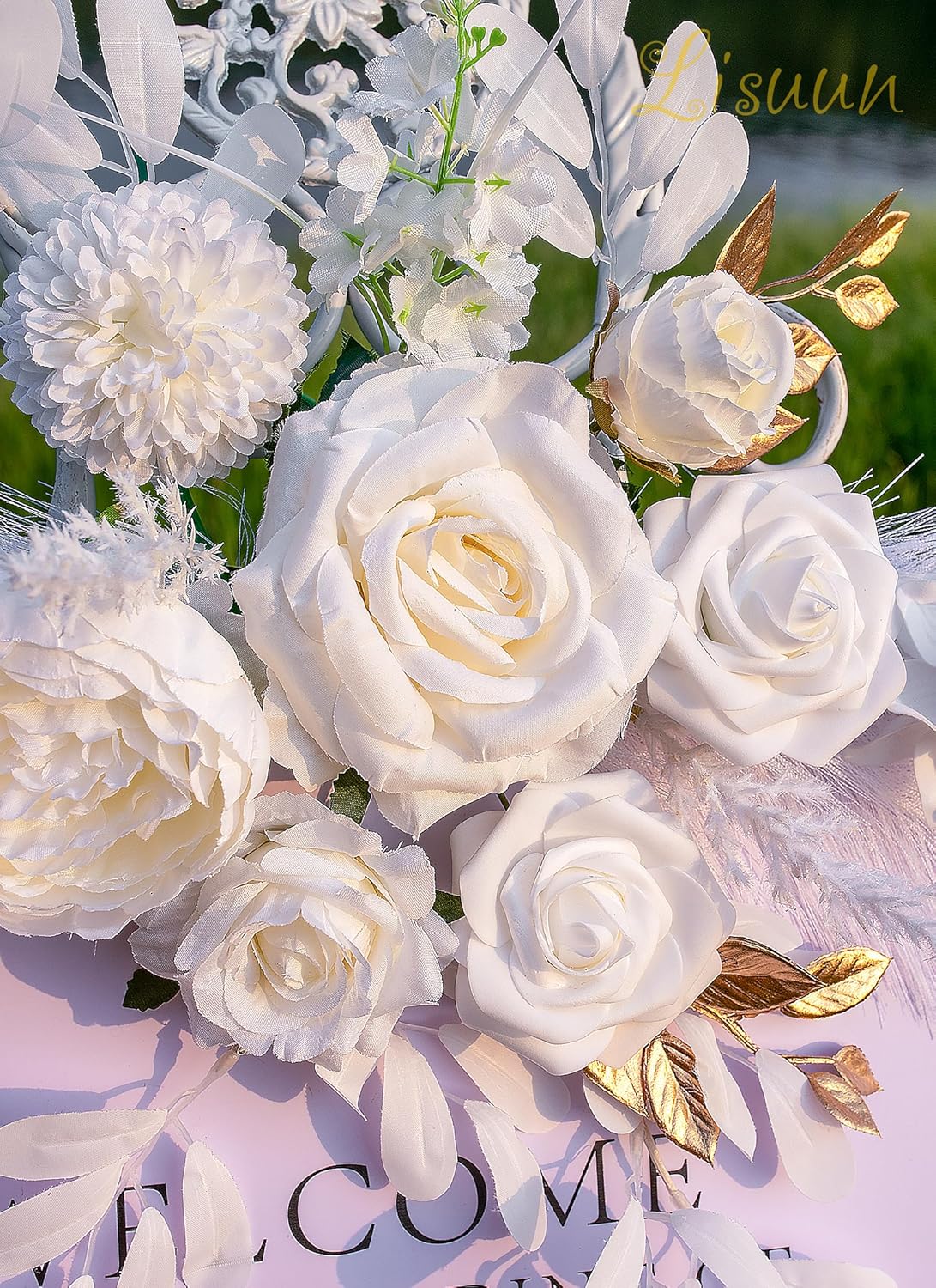 Wedding Arch Flowers, Artificial Flowers for Reception Backdrop and Welcome Ceremony Sign, Large