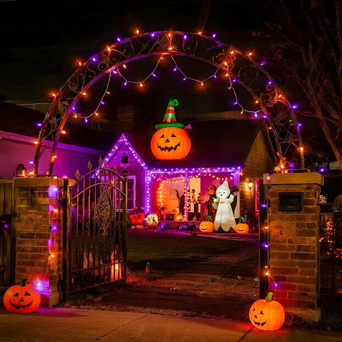JMEXSUSS 600 LED Christmas String Lights Outdoor, Orange and Purple Lights Clear Wire, Christmas