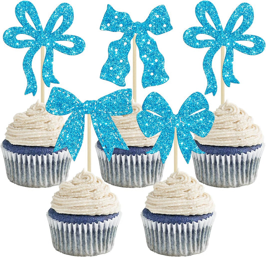 Ephlyn 24Pcs Bow Cupcake Toppers Bow Birthday Cake Topper Girls Birthday Party Decorations Bowknot
