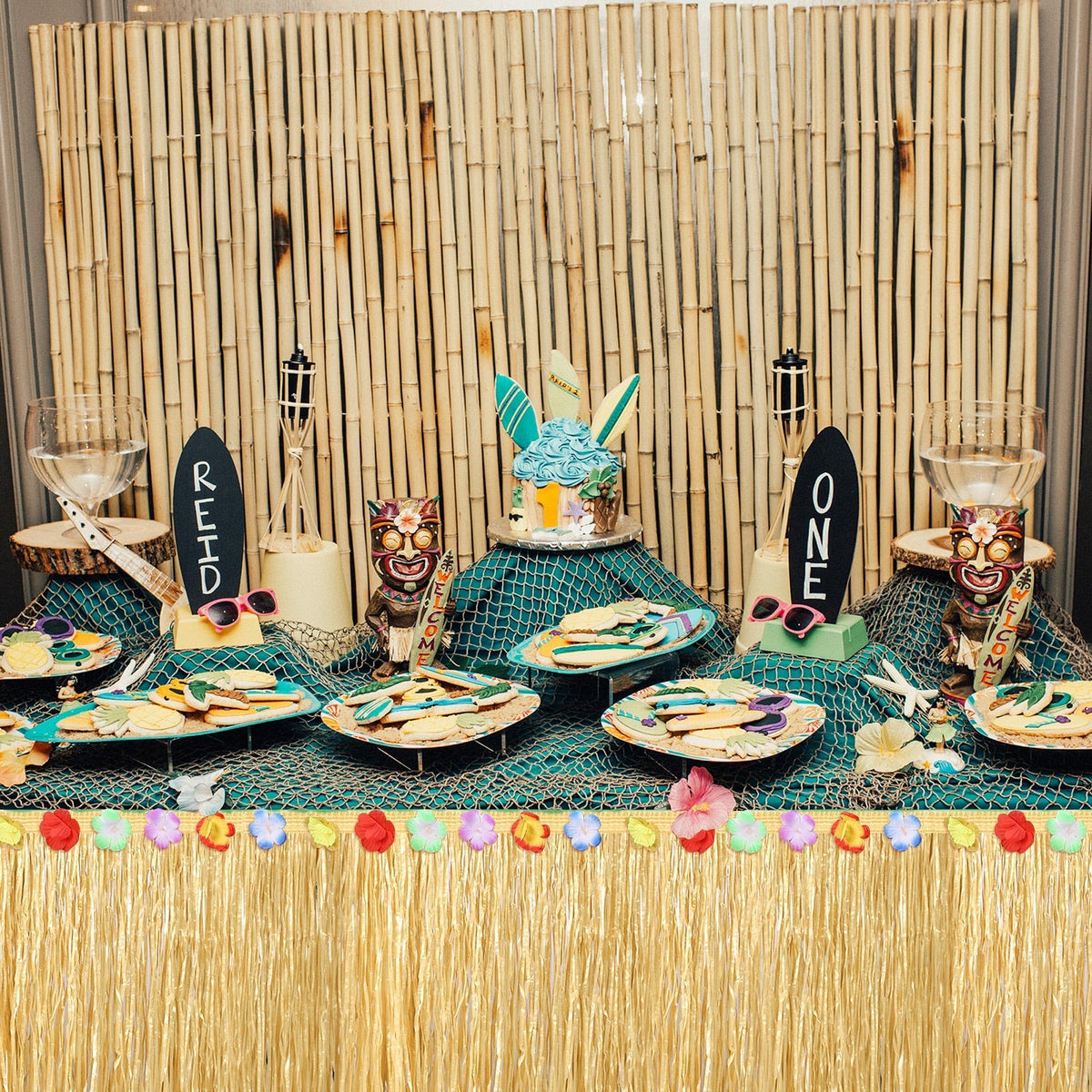 Fovths Luau Grass Table Skirt, Straw Yellow, 9 Feet x 29.5 Inch