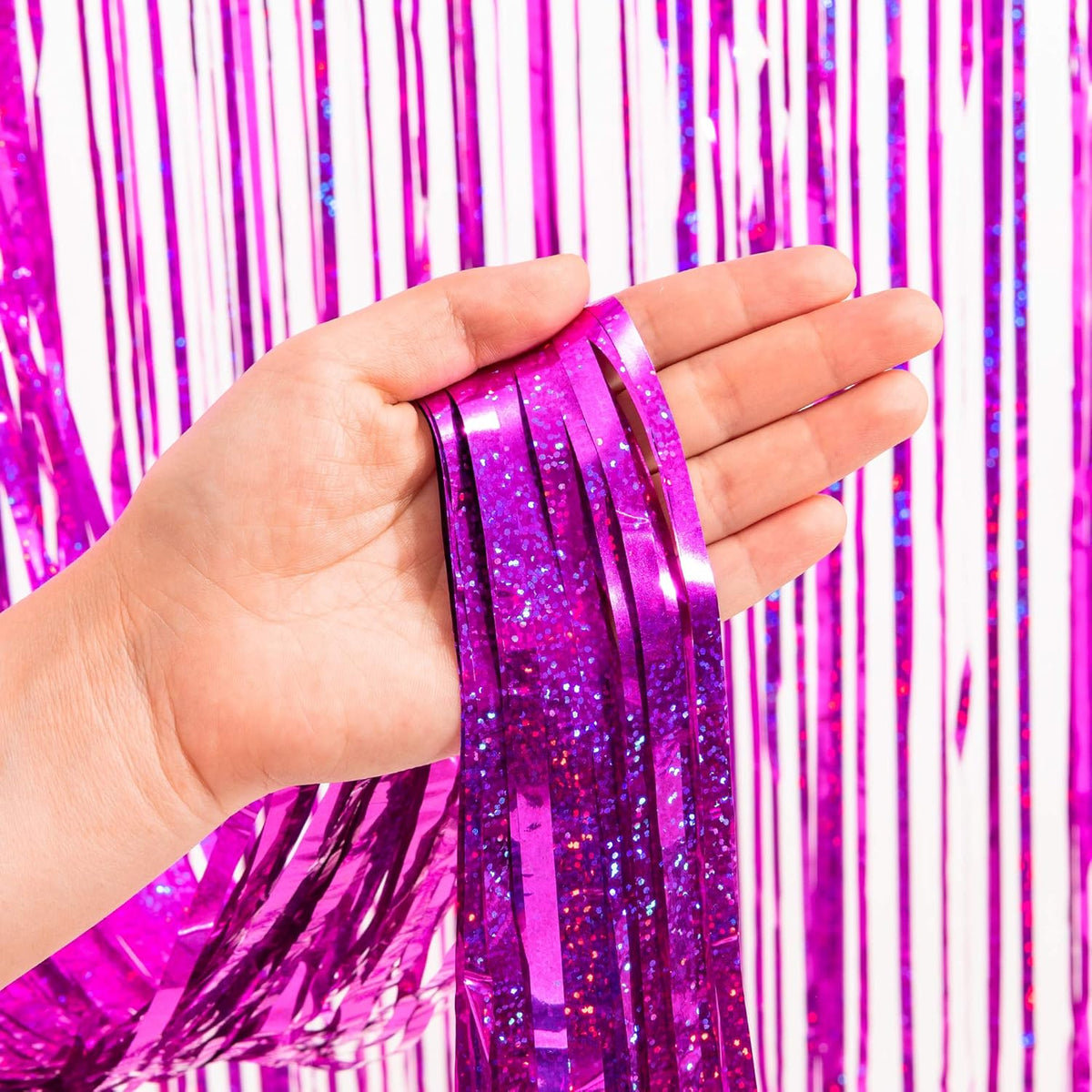 Magenta Tinsel Curtain Party Backdrop - GREATRIL Foil Fringe Curtain Photo Booth Streamers for