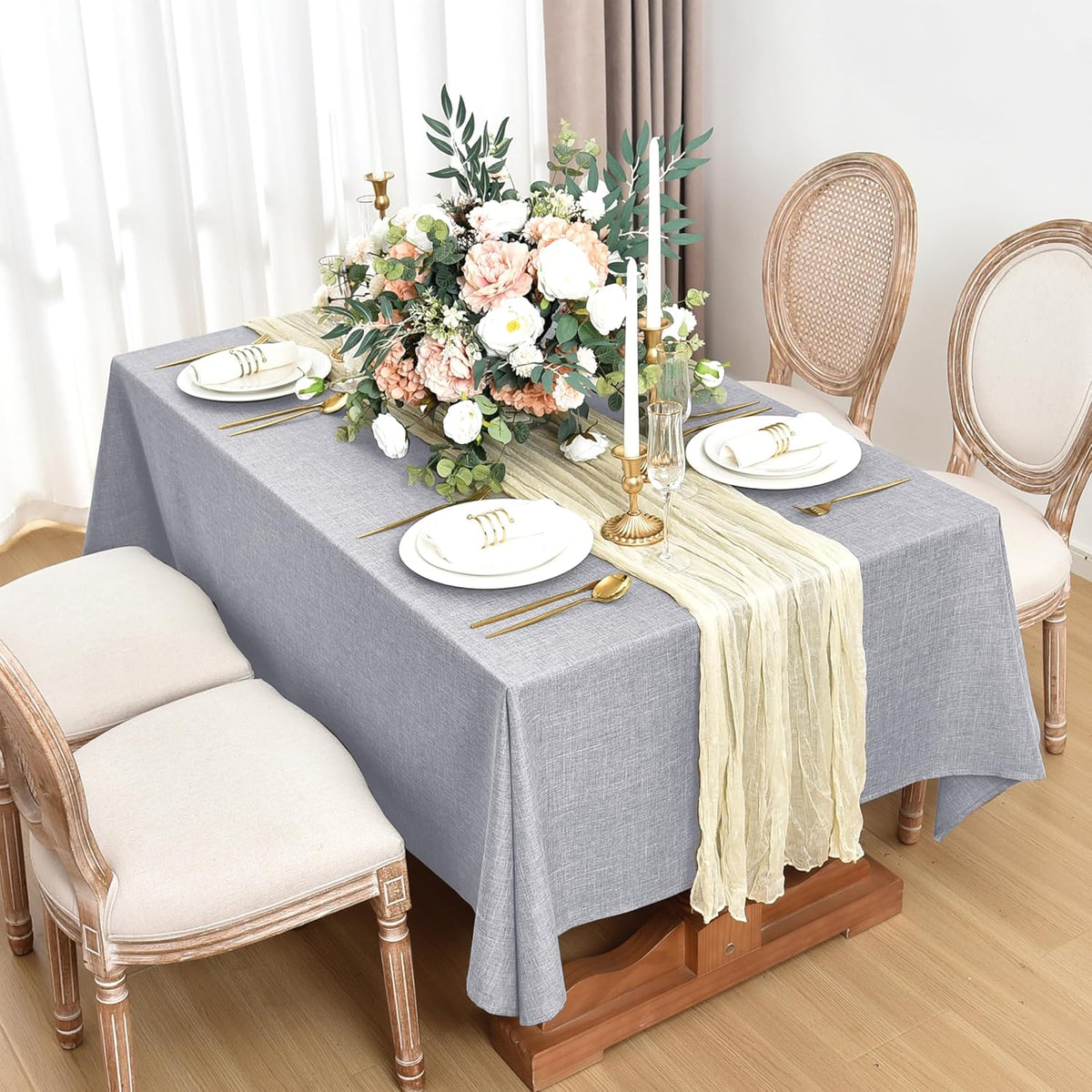 Fitable Faux Linen Tablecloths for Rectangle Tables: Water & Stain Resistant Farmhouse Table Cloth