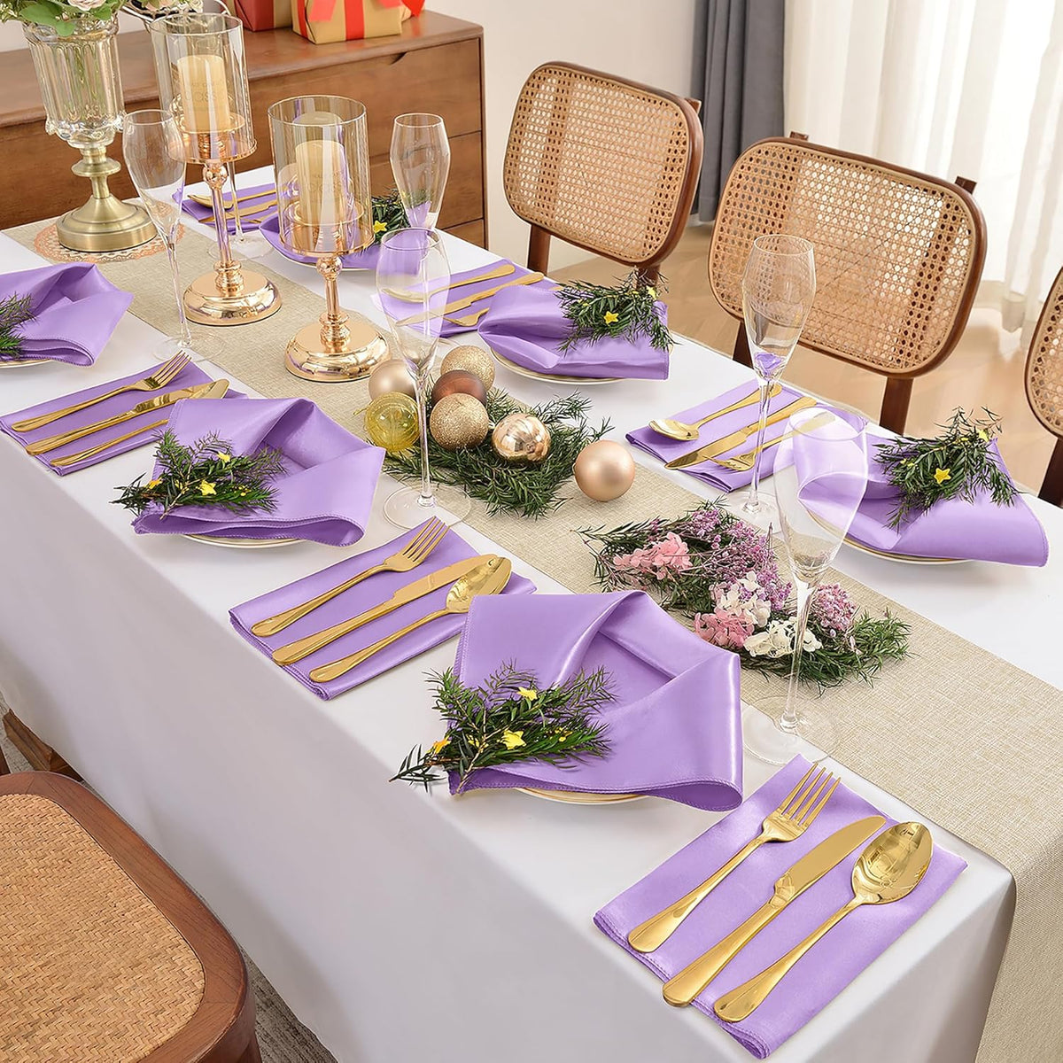 50 Pieces Lavender Satin Napkins, 17" x 17" Square Table Napkins, Silky Soft Smooth Washable