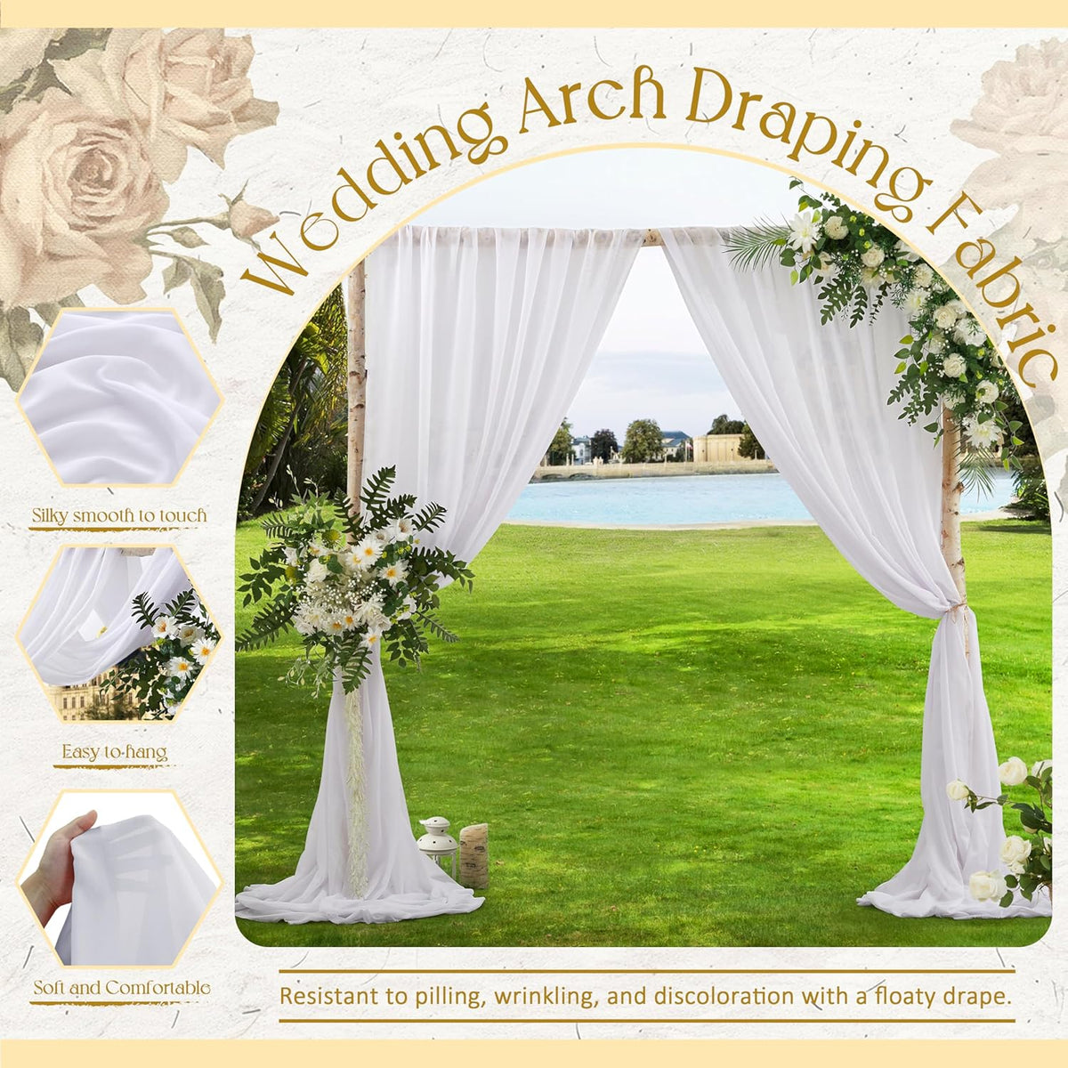 VACVELT Wedding Arch Draping Fabric - White Chiffon, 1 Panel Sheer Drapes - 30 Inch x 20ft Chiffon