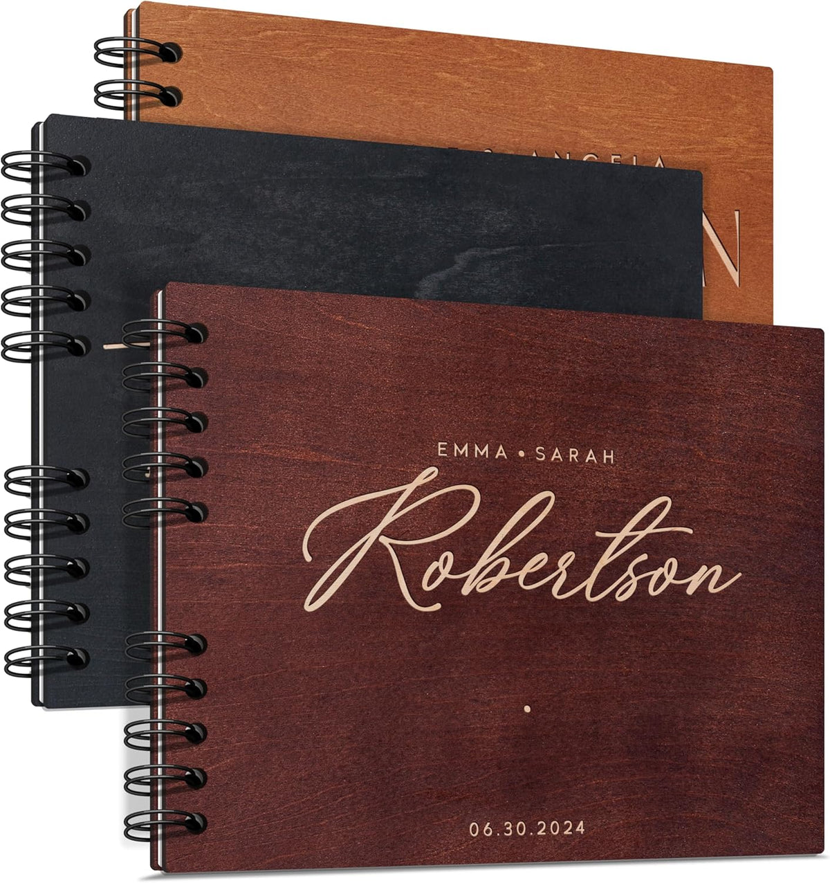 Personalized Wood Wedding Guest Book - 5 Colors/Finishings, 2 Sizes, 12 Designs - Wood Wedding