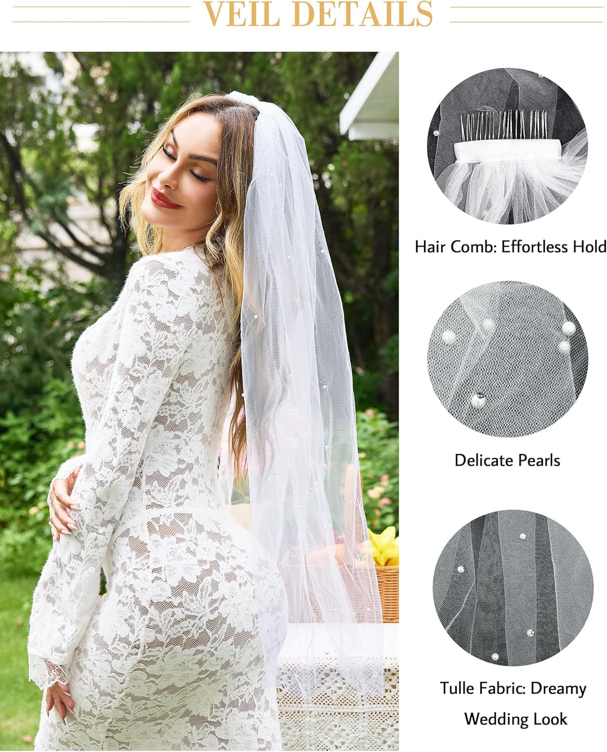 Lovasy Pearl Wedding Bridal Veil 1 Tier Long Veils with Metal Comb– Premium Wedding Accessories for