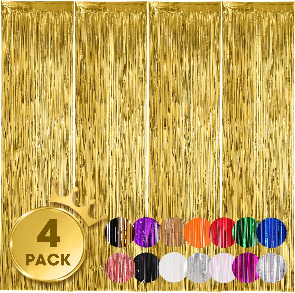4 Pack Gold Foil Fringe Backdrop Curtains, Tinsel Streamers Birthday Party Decorations, Fringe