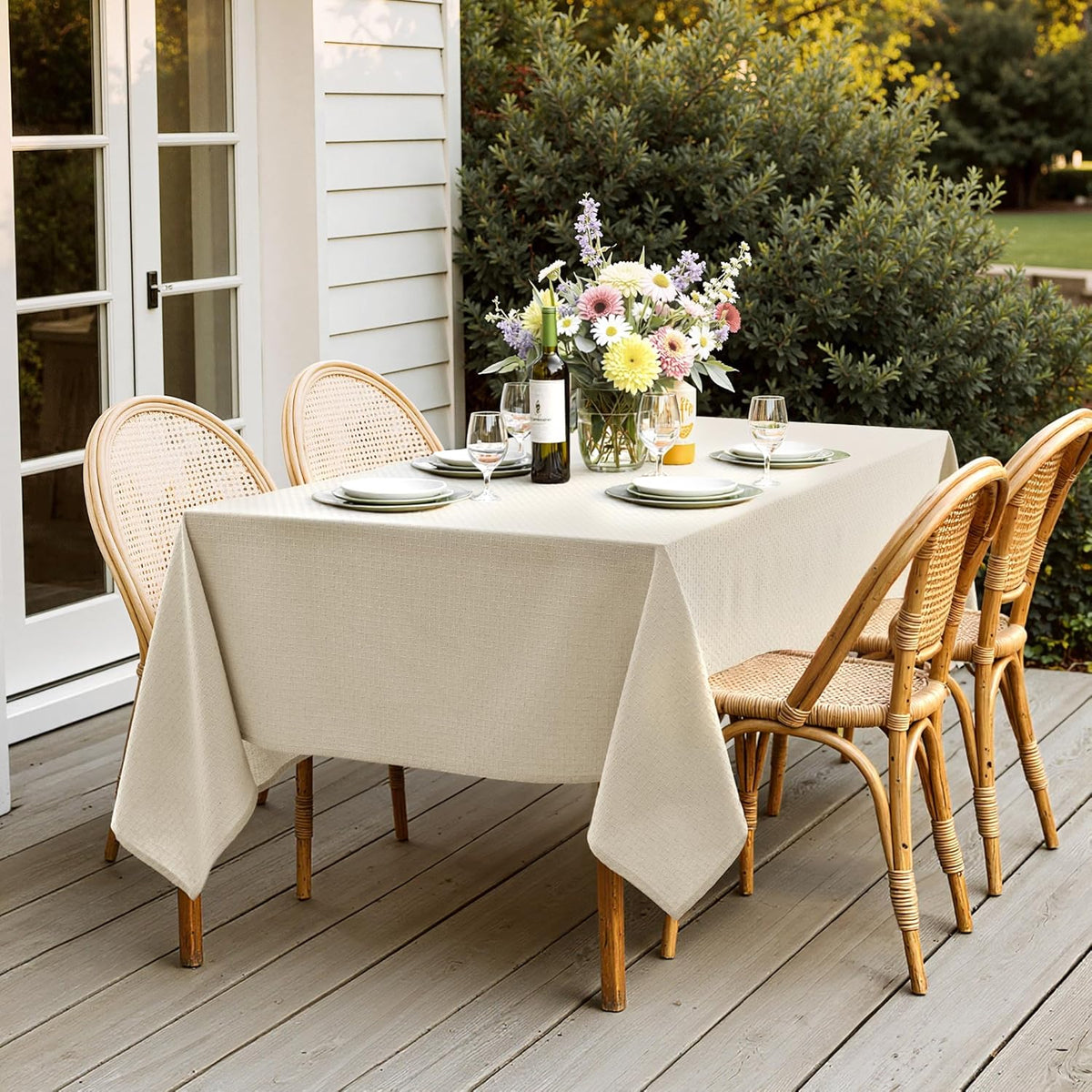 MIULEE Natural Linen Cottton Table Cloth Rectangle Tablecloth Waterproof Spillproof Cross-Star