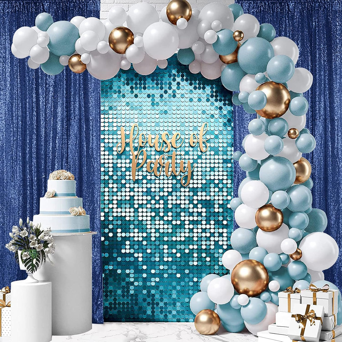 Hahuho Navy Sequin Backdrop Curtain, 4PCS 2FTx8FT Glitter Backdrop Curtain for Parties, Christmas